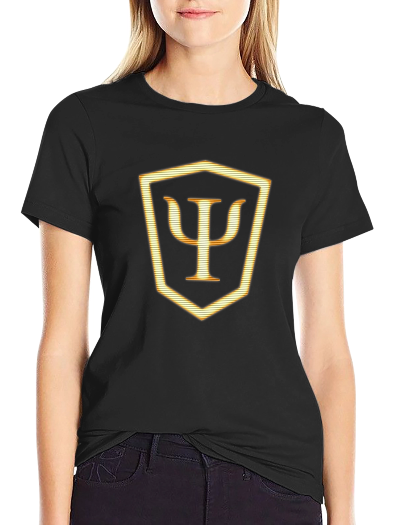 Psi Symbol Shield Graphic Tee - Black Cotton T-Shirt