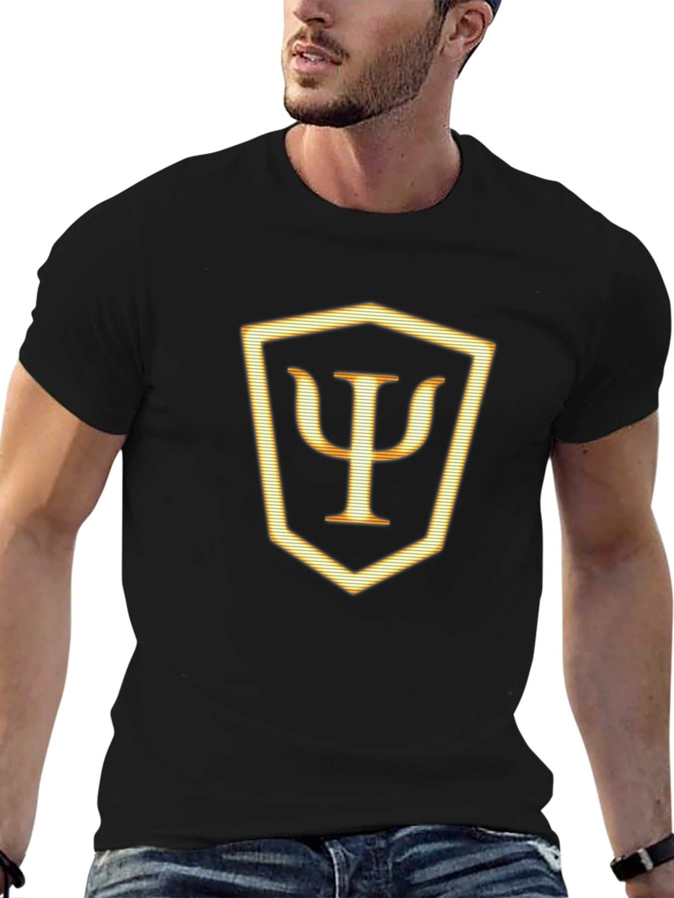 Psi Symbol Shield Graphic Tee - Black Cotton T-Shirt