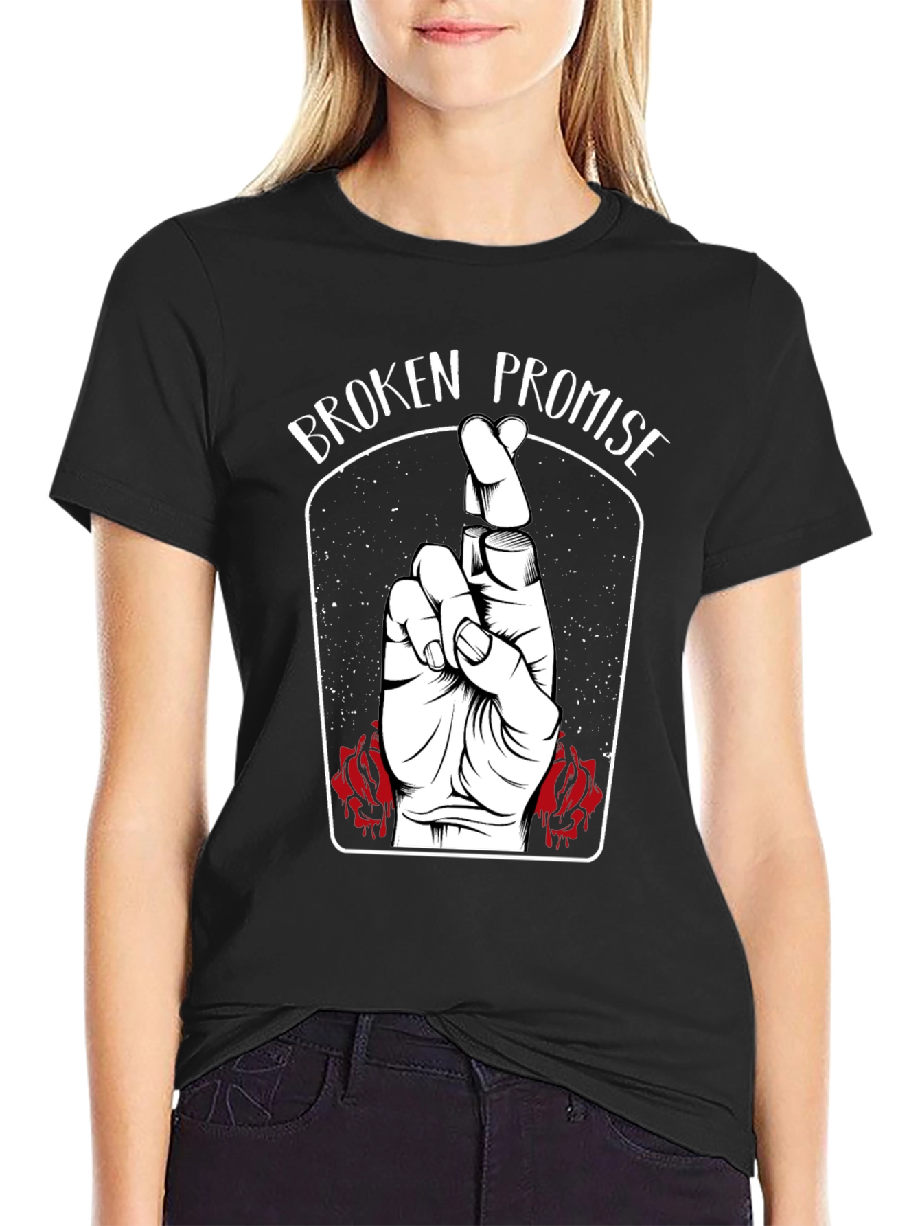 Broken Promise Graphic Print T-Shirt - Black