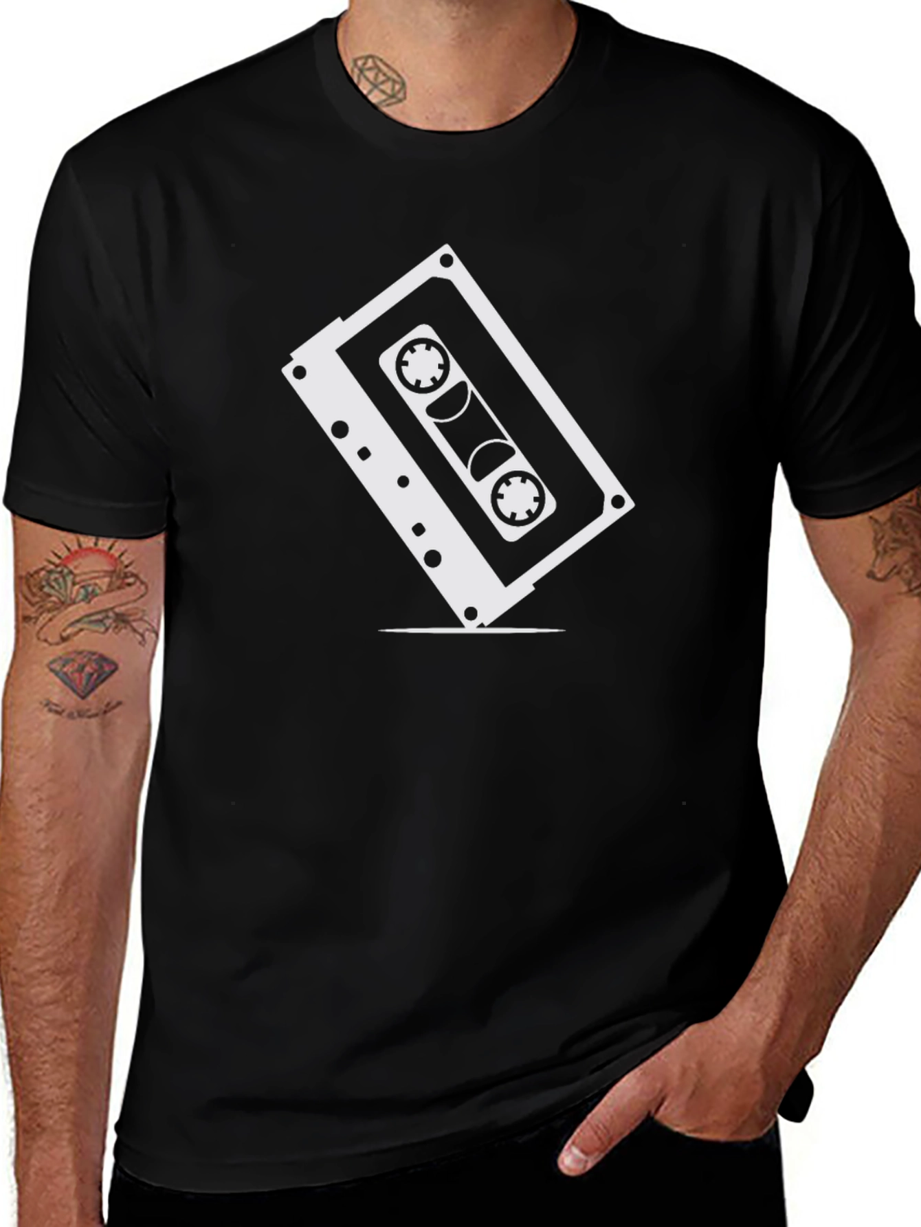 Retro Cassette Tape Graphic Tee - Classic Black Shirt