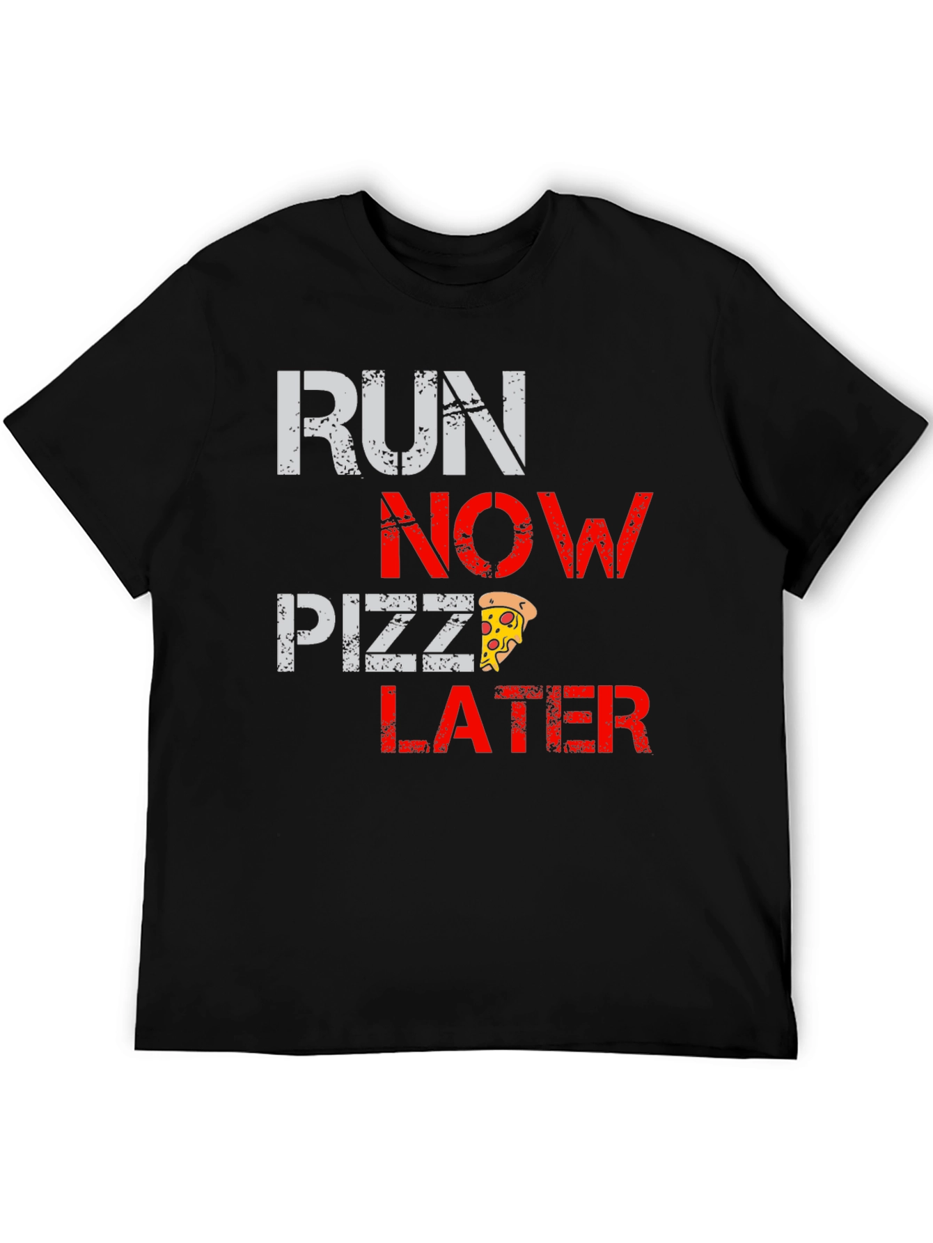 Run Now Pizza Later Black Graphic T-Shirt