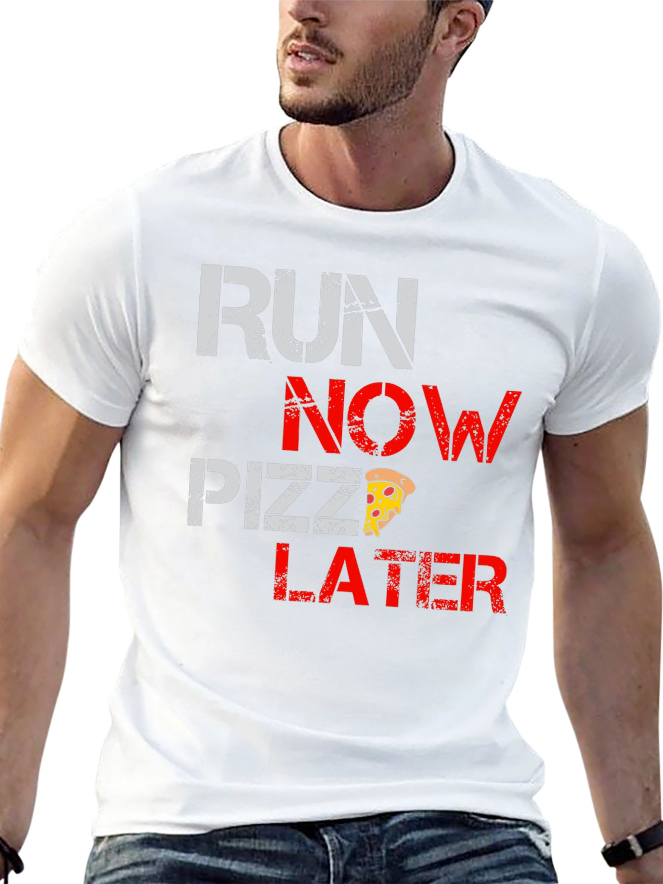Run Now Pizza Later Black Graphic T-Shirt