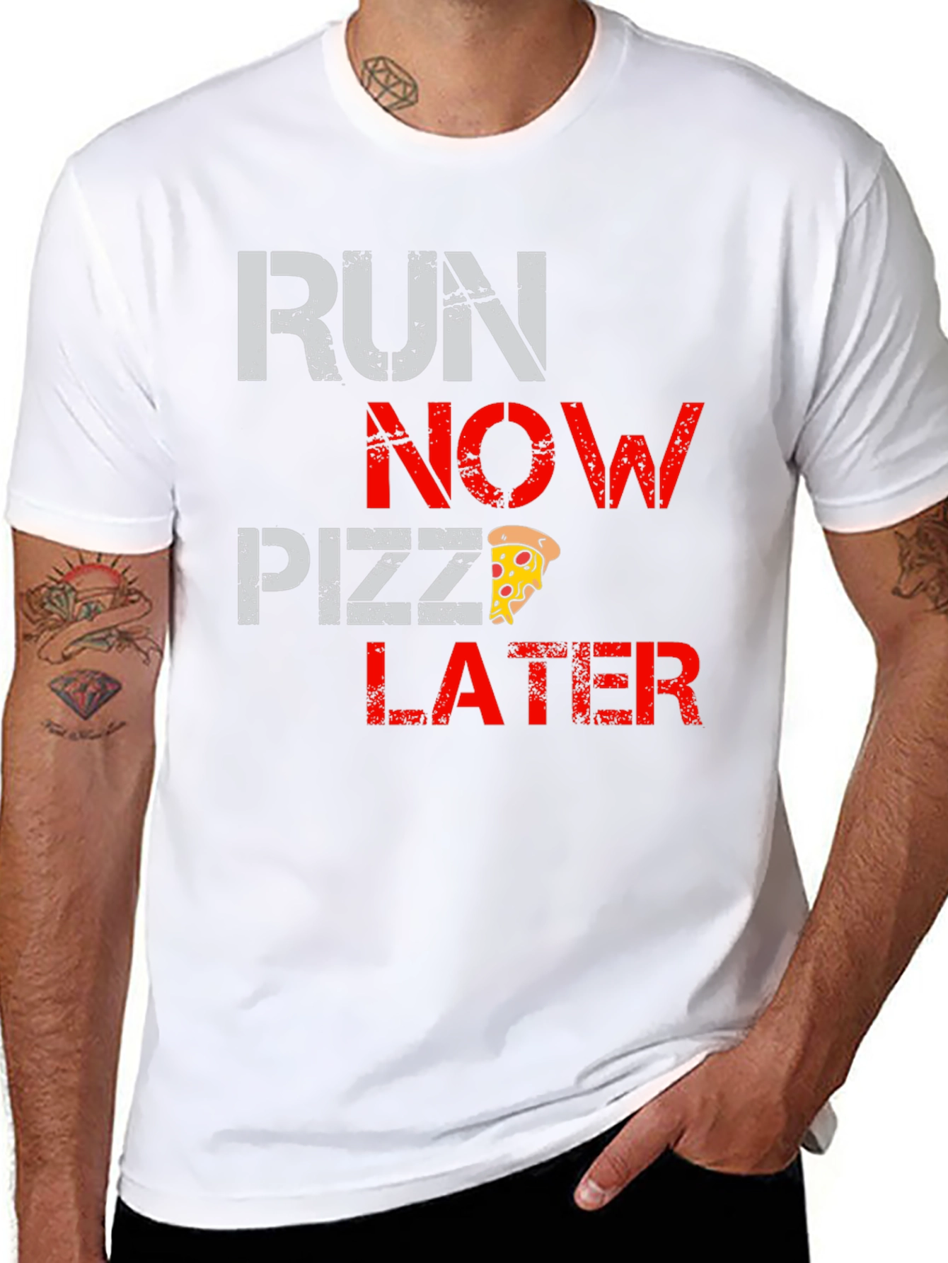 Run Now Pizza Later Black Graphic T-Shirt