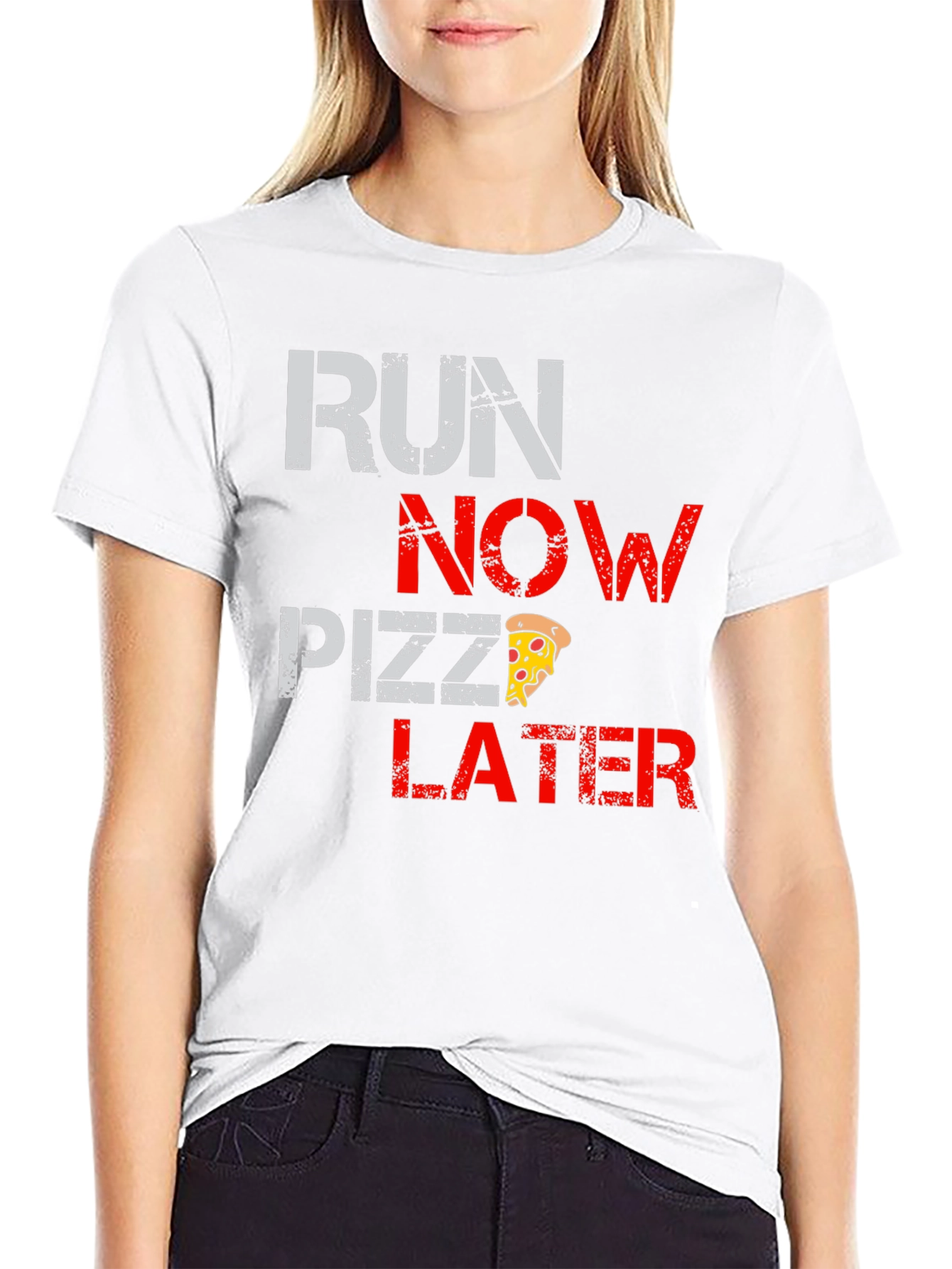 Run Now Pizza Later Black Graphic T-Shirt