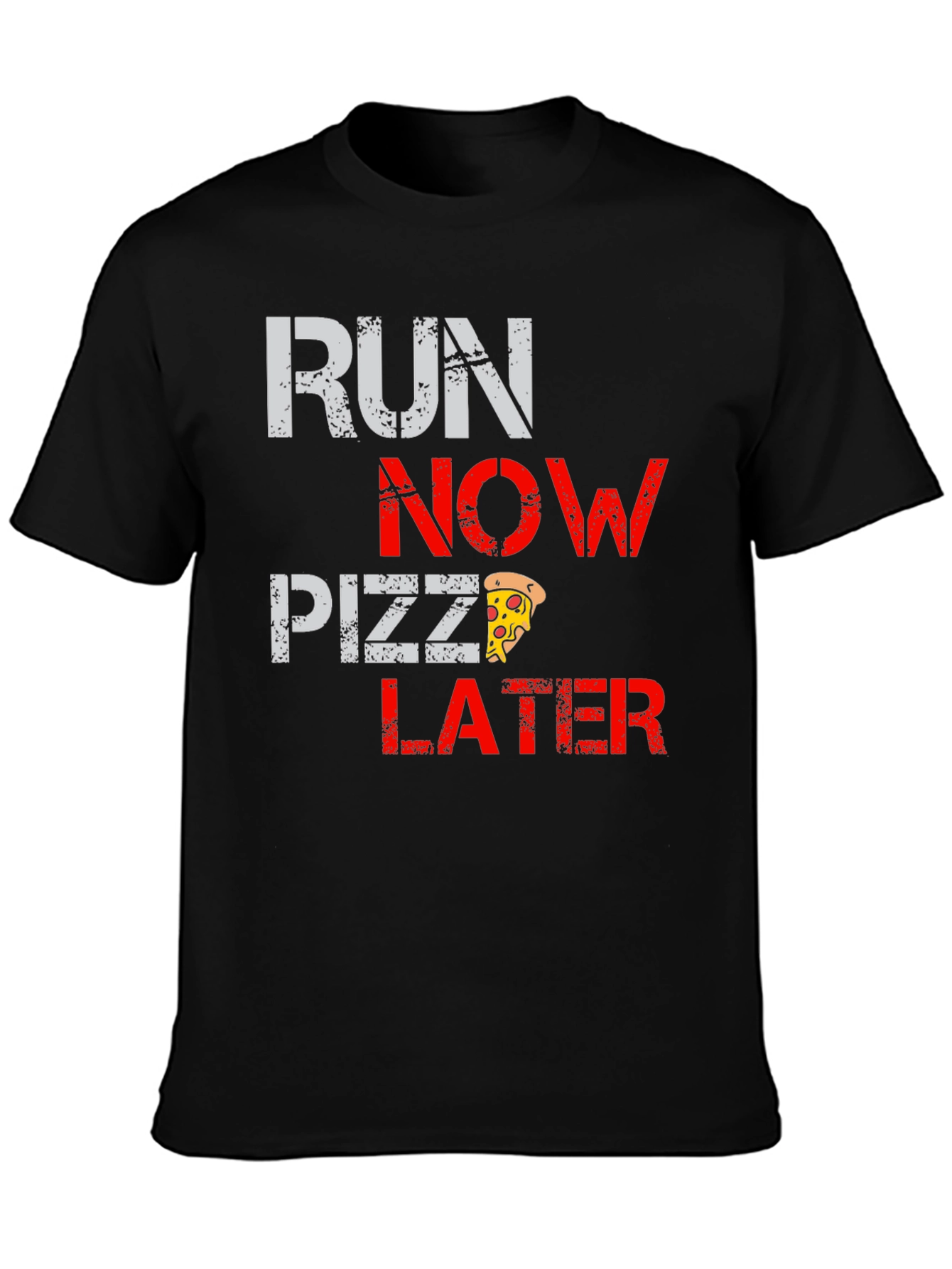 Run Now Pizza Later Black Graphic T-Shirt