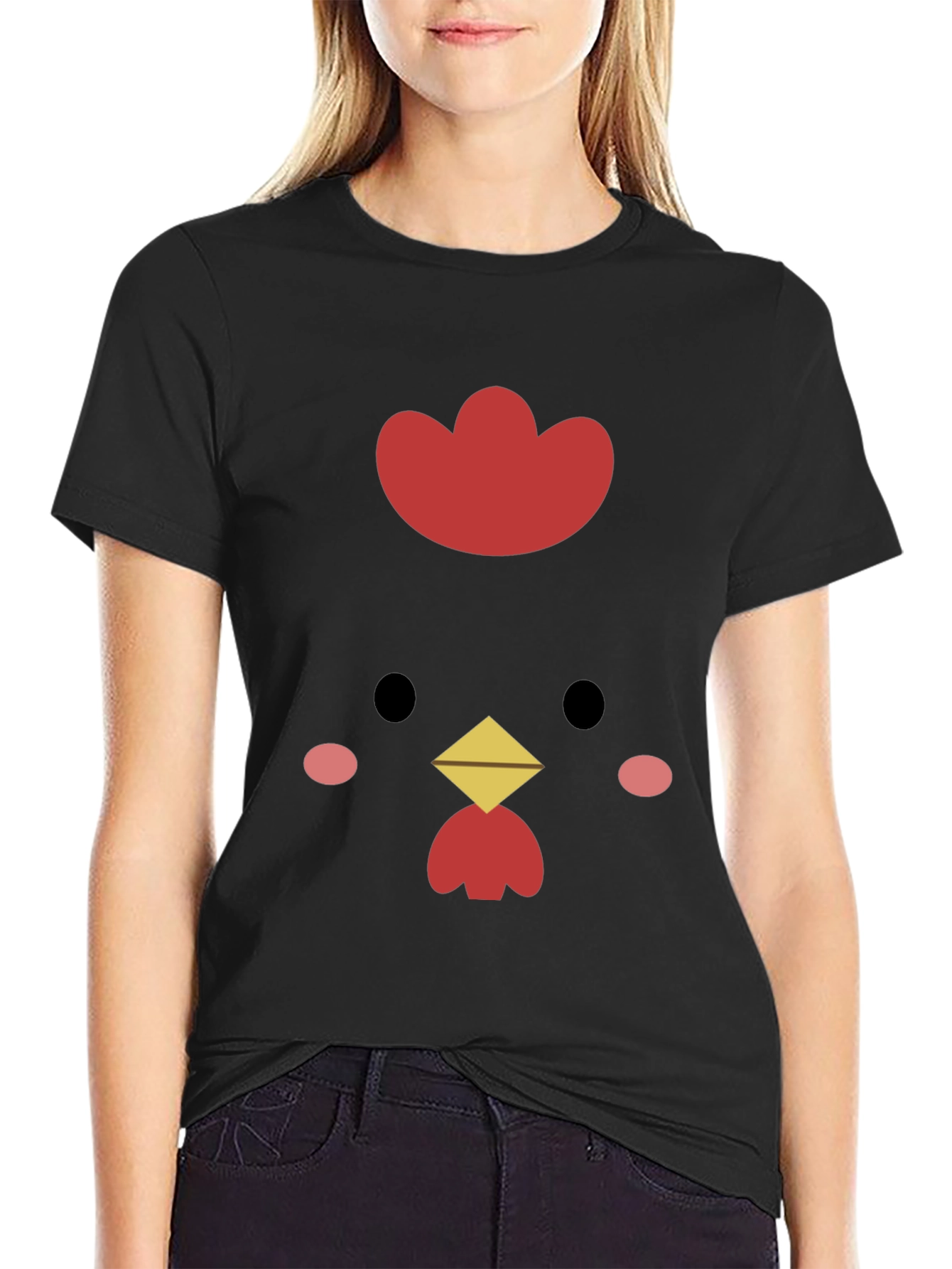 Cute Chicken Graphic Tee - Black