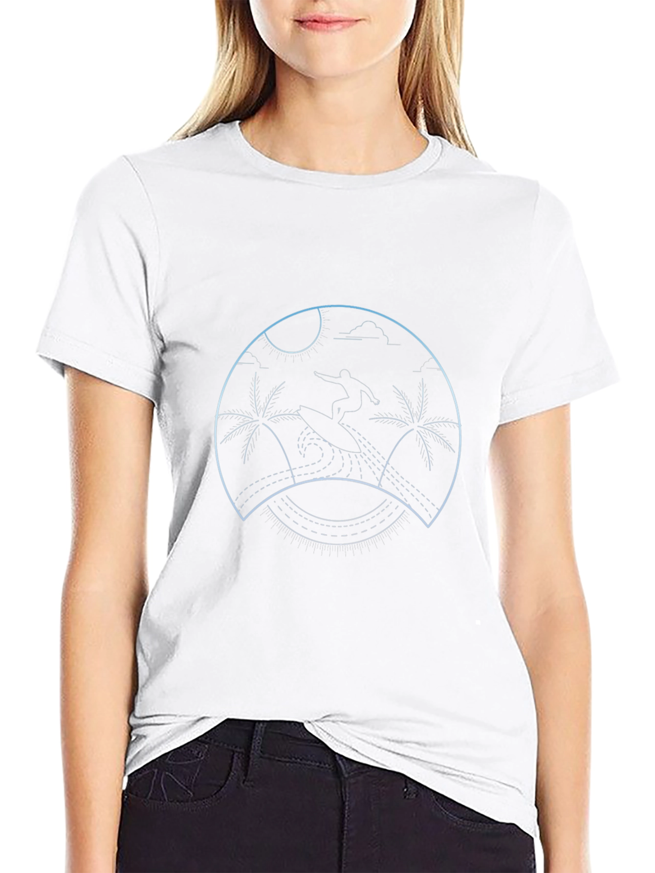 Surfing Palm Tree Graphic Tee - Black