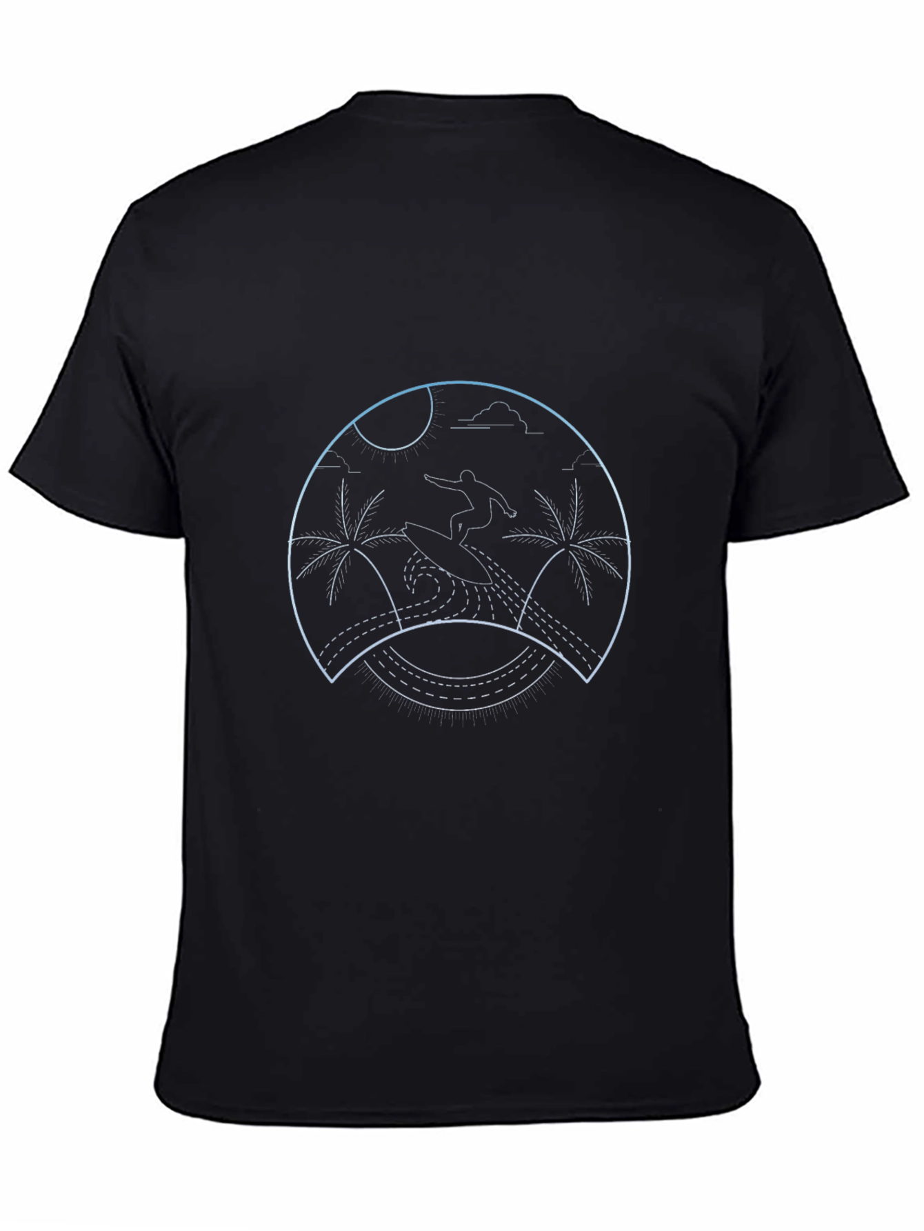 Surfing Palm Tree Graphic Tee - Black