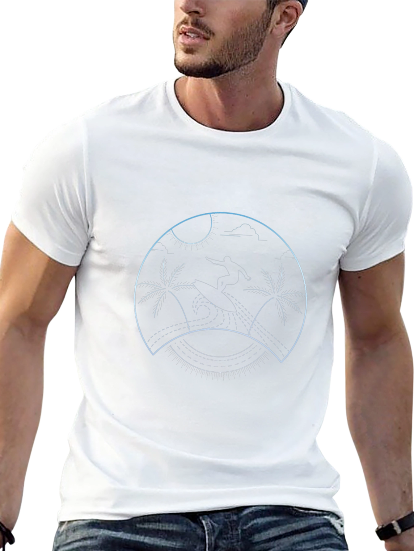 Surfing Palm Tree Graphic Tee - Black
