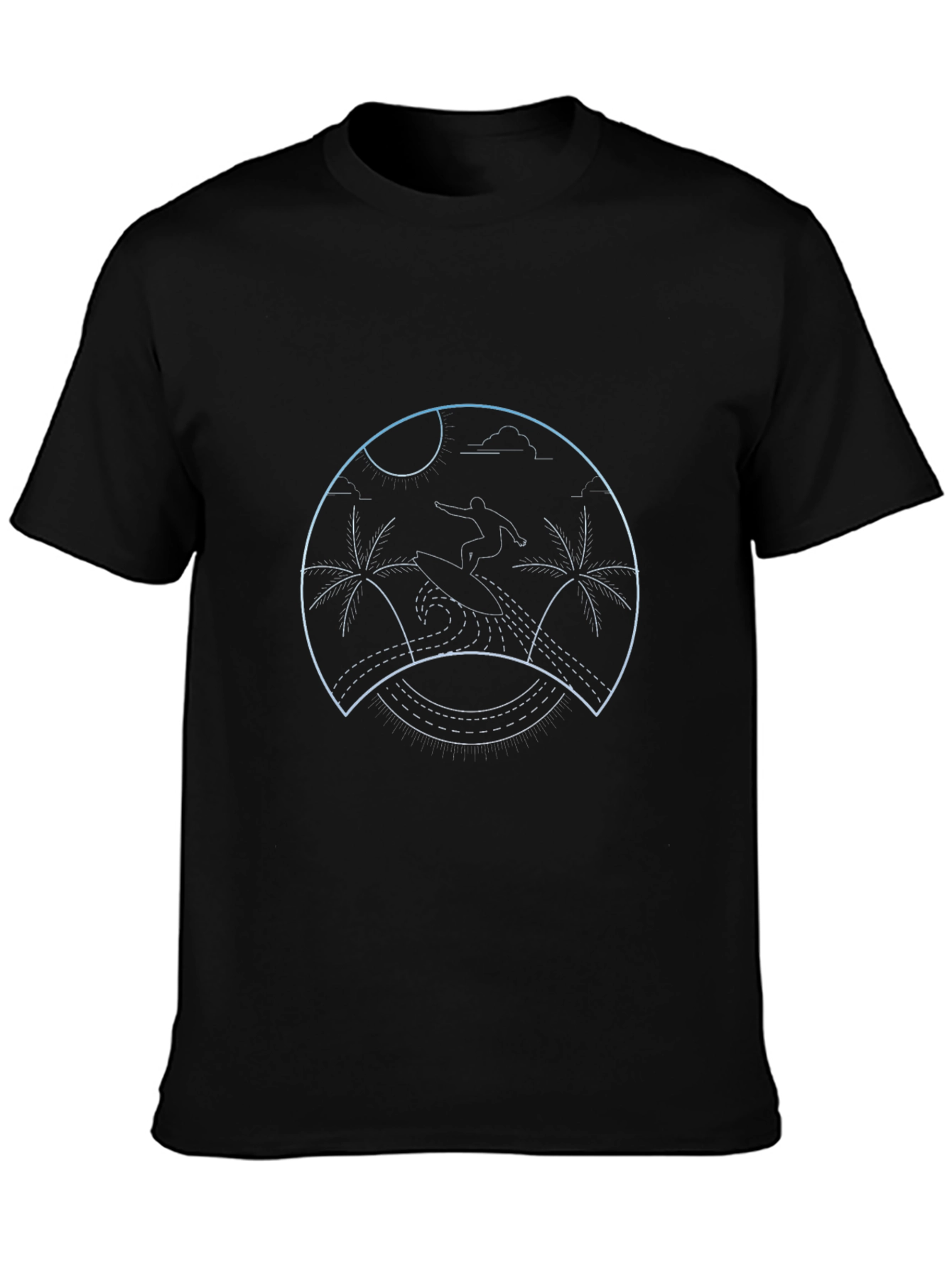 Surfing Palm Tree Graphic Tee - Black