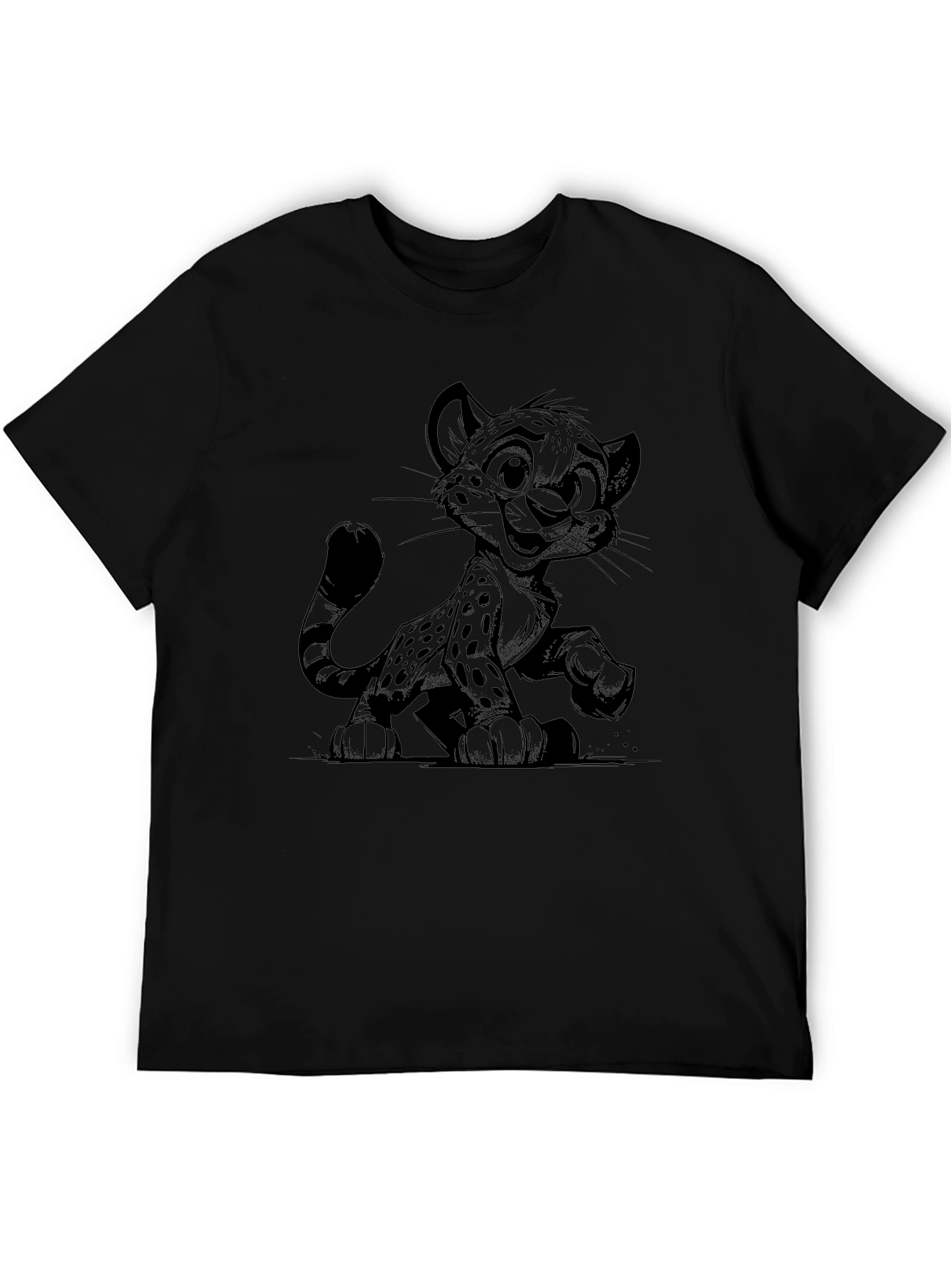 Cartoon Cheetah Black T-Shirt