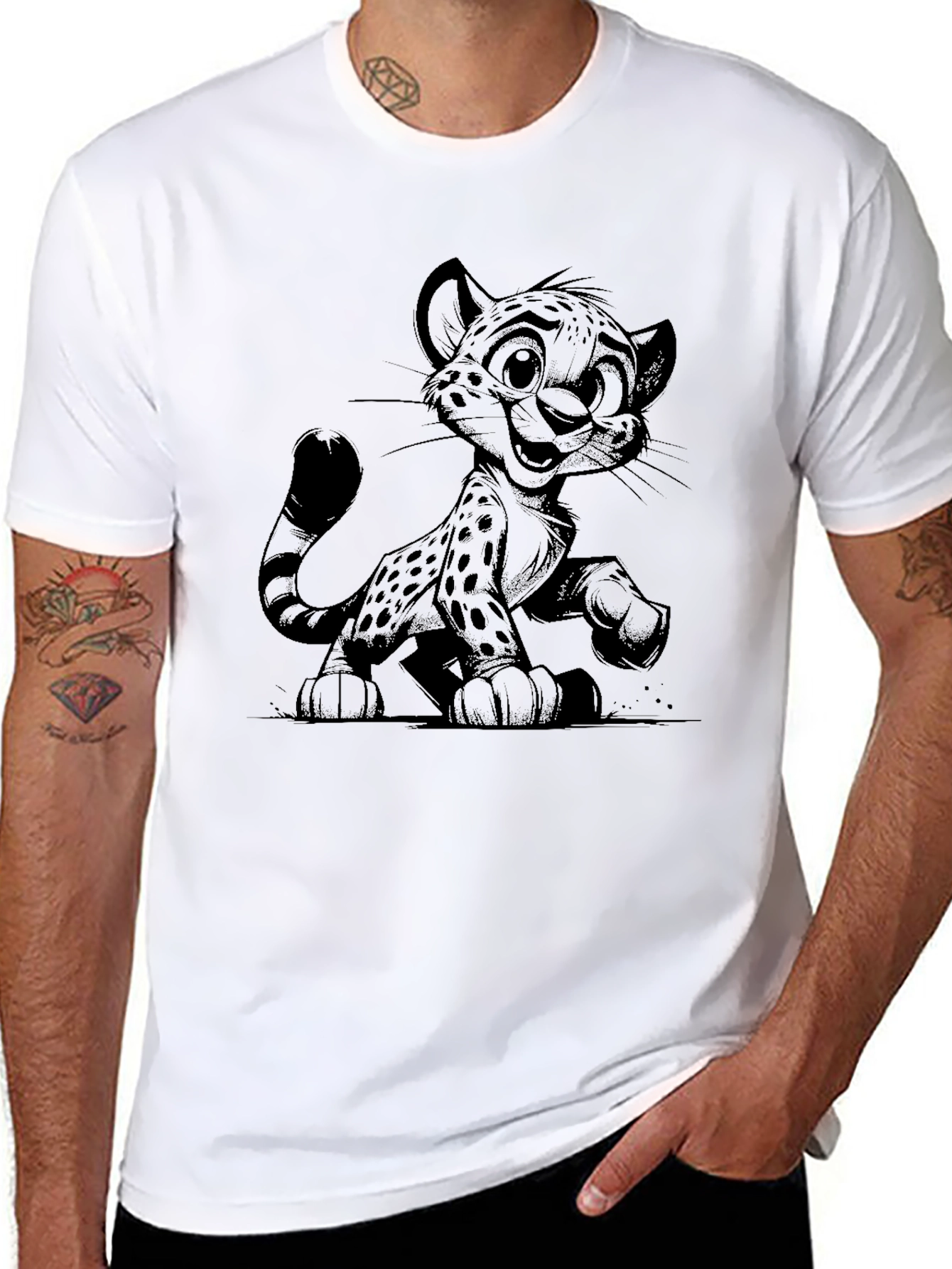 Cartoon Cheetah Black T-Shirt