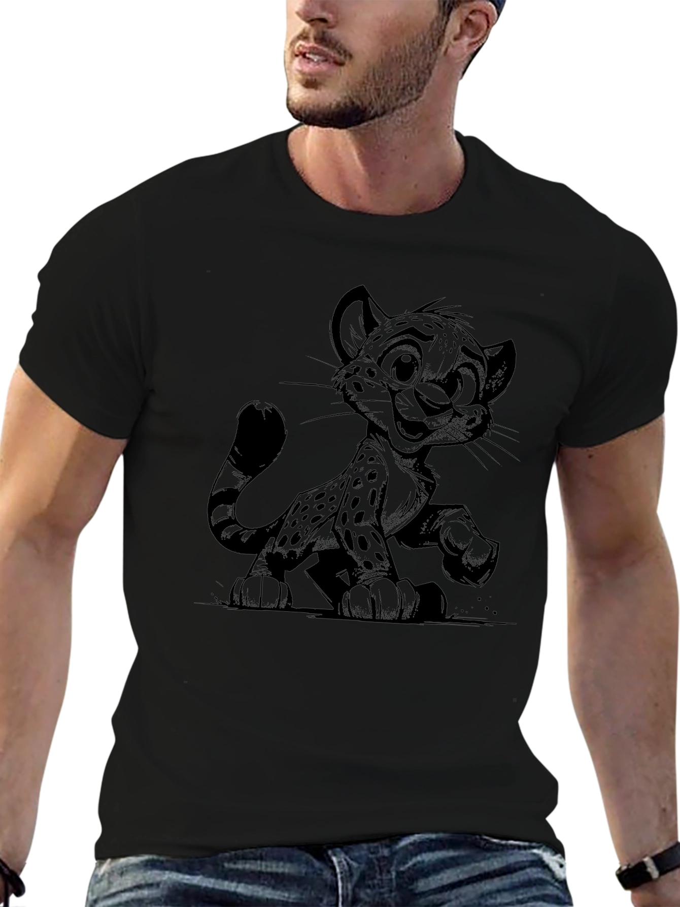 Cartoon Cheetah Black T-Shirt