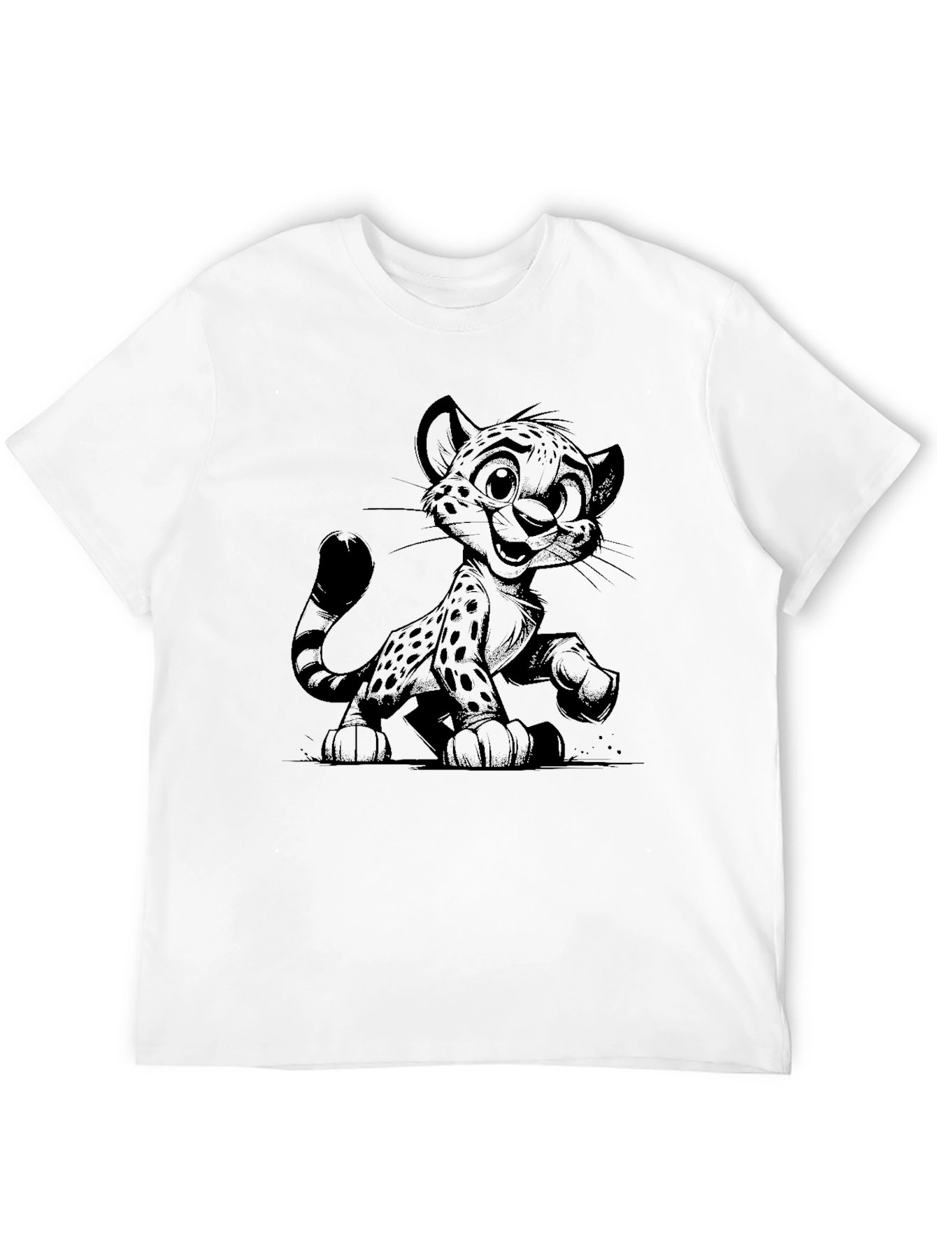 Cartoon Cheetah Black T-Shirt