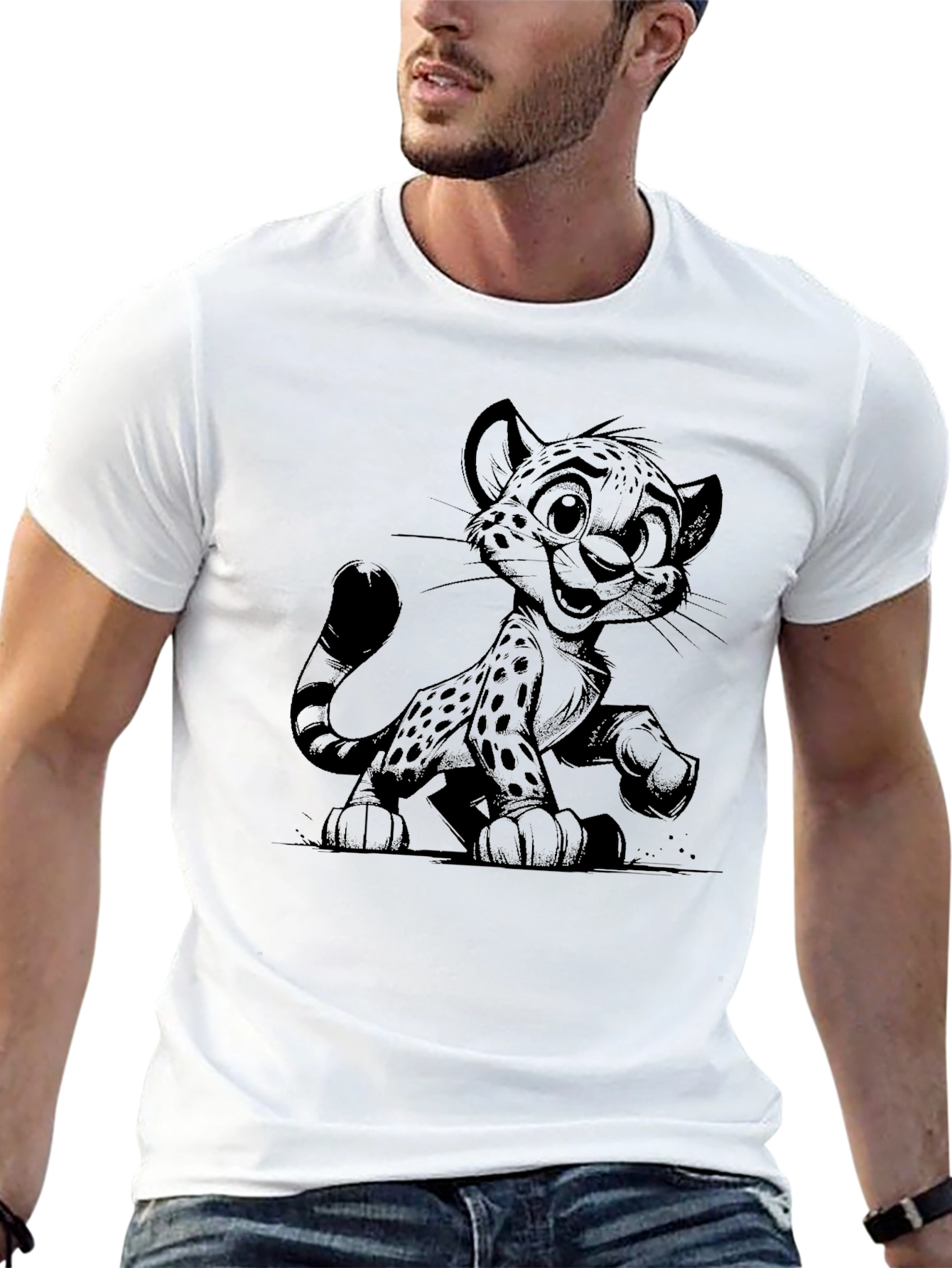 Cartoon Cheetah Black T-Shirt