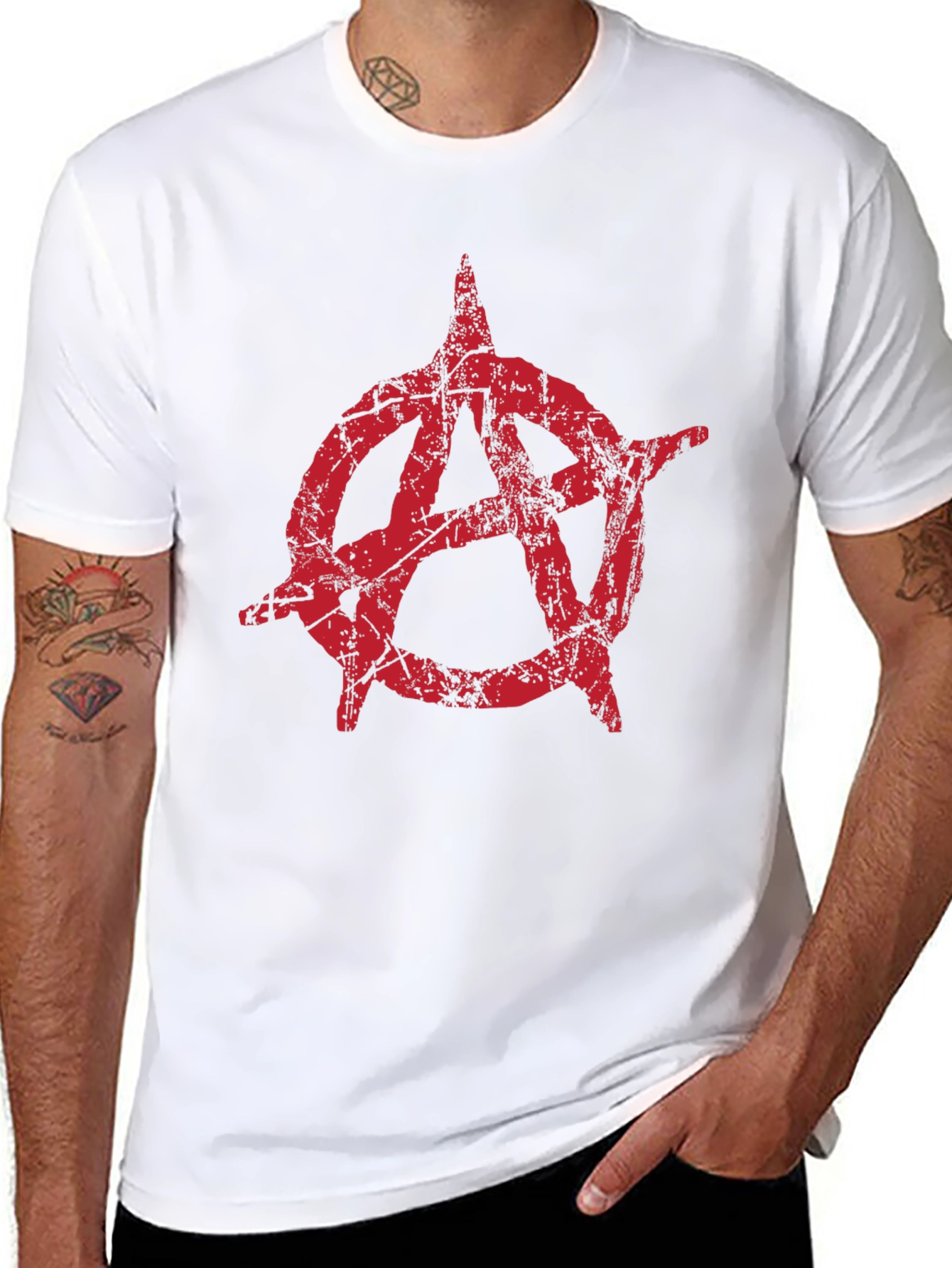 Anarchy Symbol Graphic Tee - Distressed Red Print