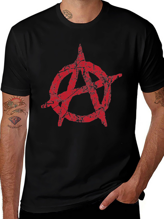 Anarchy Symbol Graphic Tee - Distressed Red Print