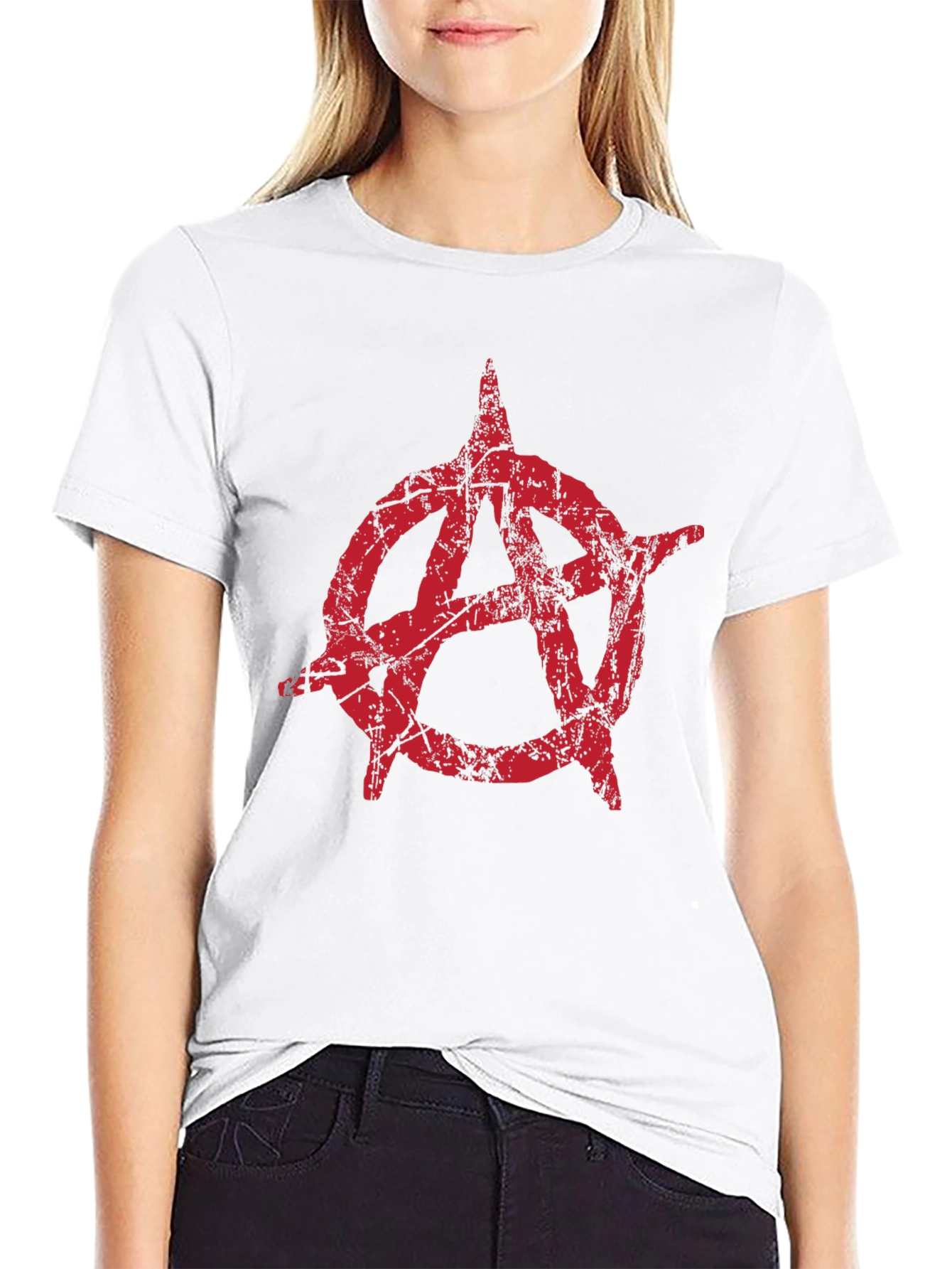 Anarchy Symbol Graphic Tee - Distressed Red Print