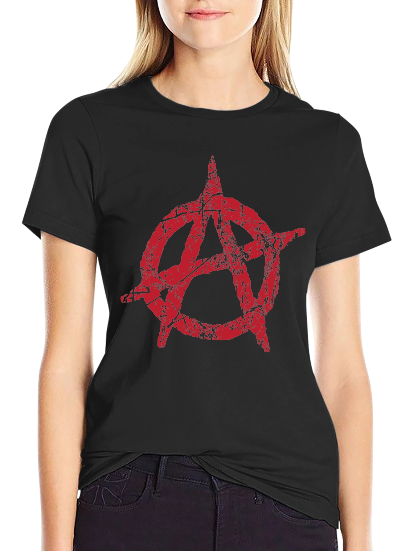 Anarchy Symbol Graphic Tee - Distressed Red Print