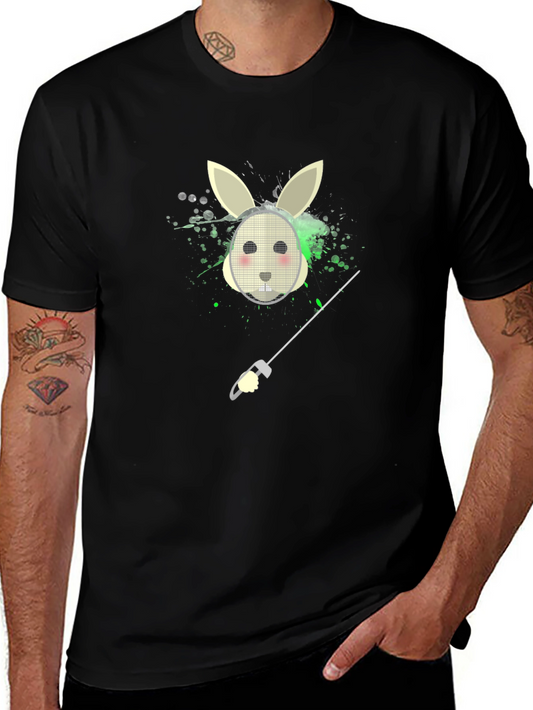 Bunny Fencer Graphic Tee - Black Cotton T-Shirt