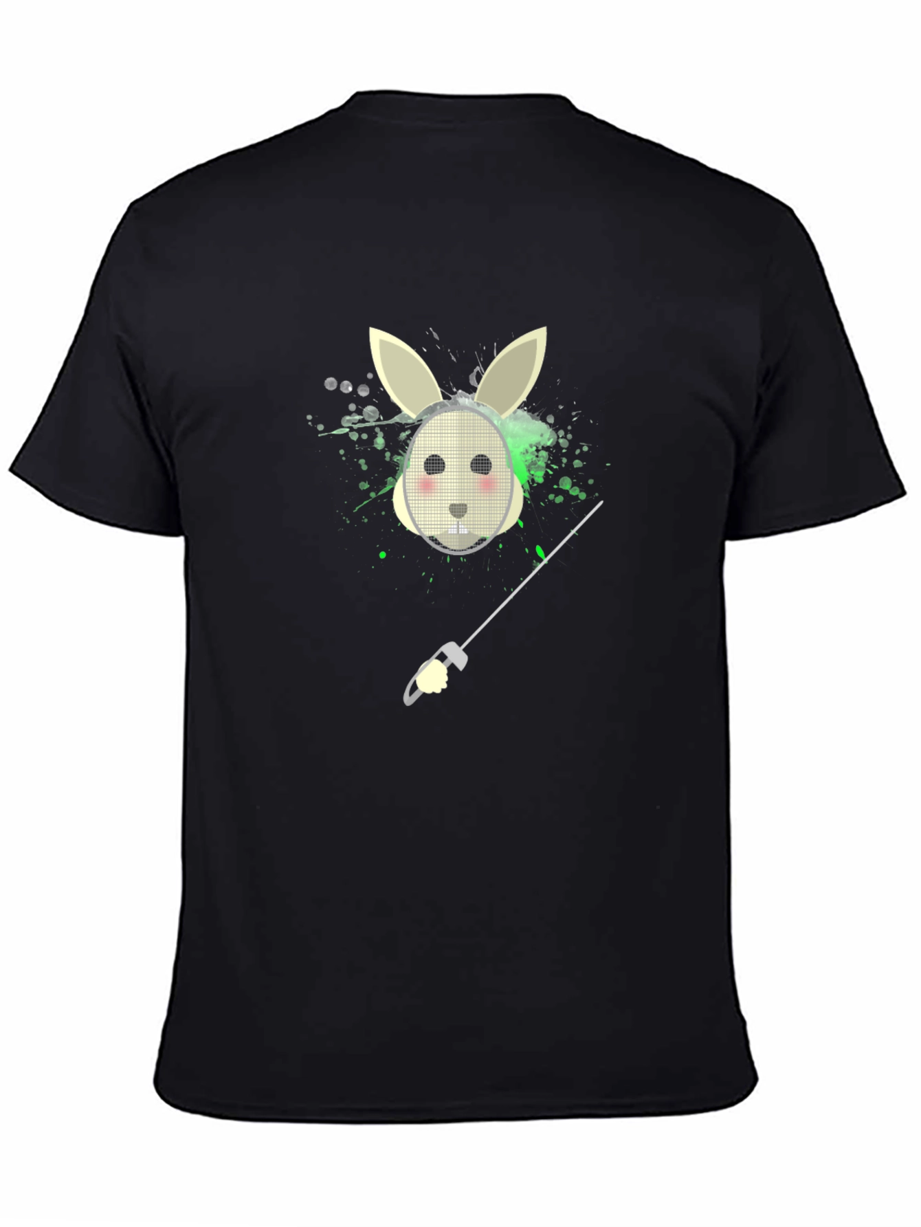 Bunny Fencer Graphic Tee - Black Cotton T-Shirt
