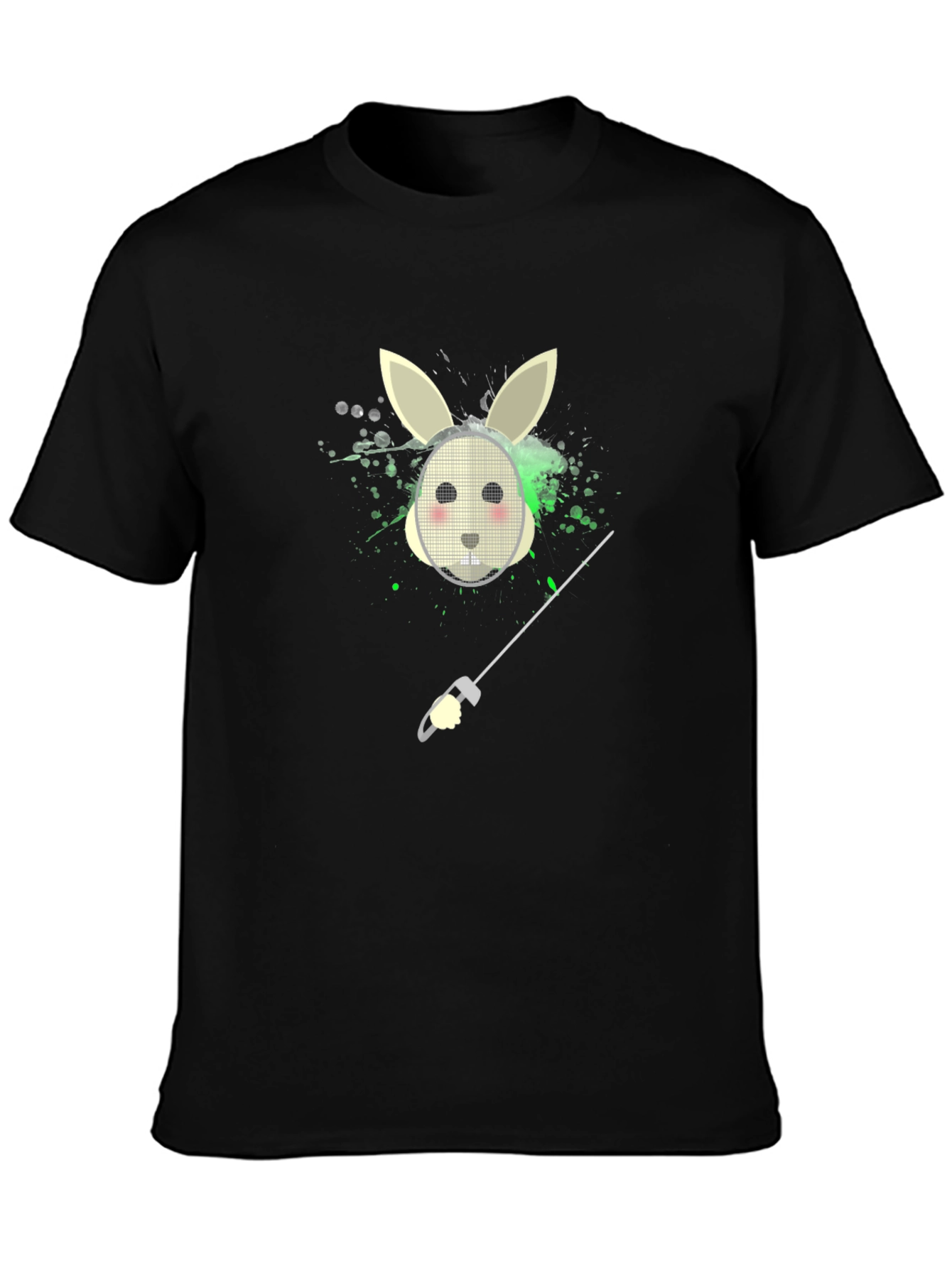 Bunny Fencer Graphic Tee - Black Cotton T-Shirt