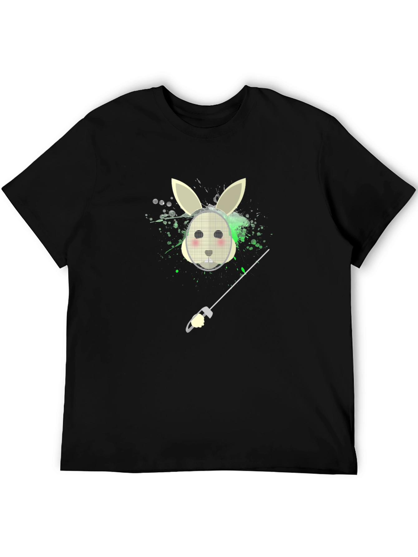 Bunny Fencer Graphic Tee - Black Cotton T-Shirt