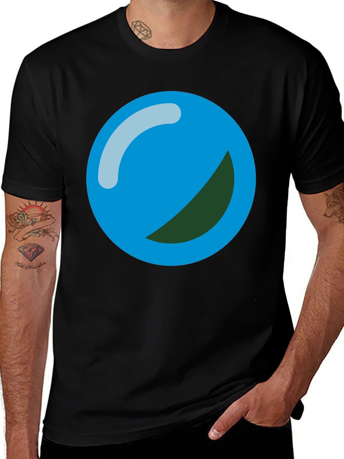 Blue Ball Graphic Print Black T-Shirt