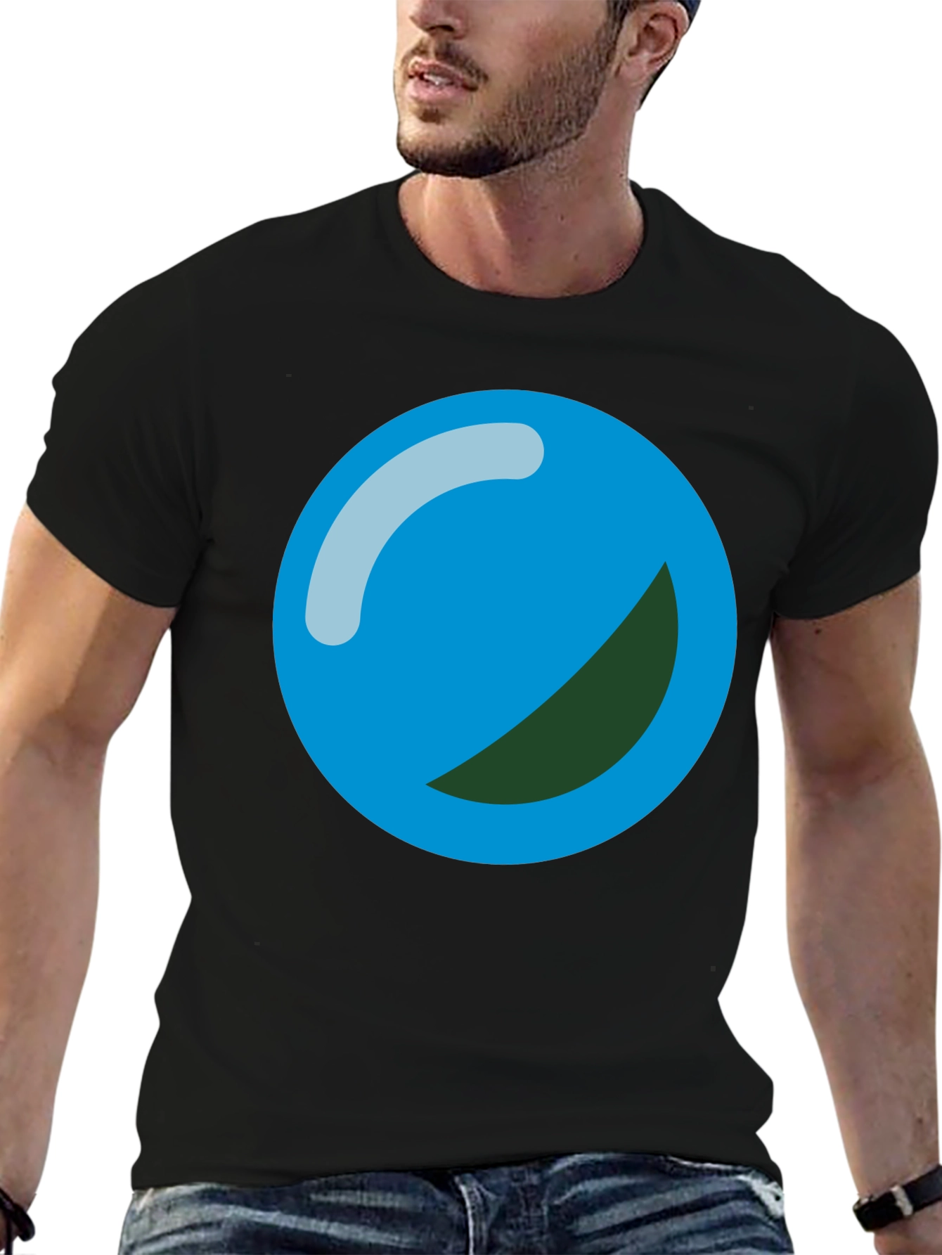Blue Ball Graphic Print Black T-Shirt