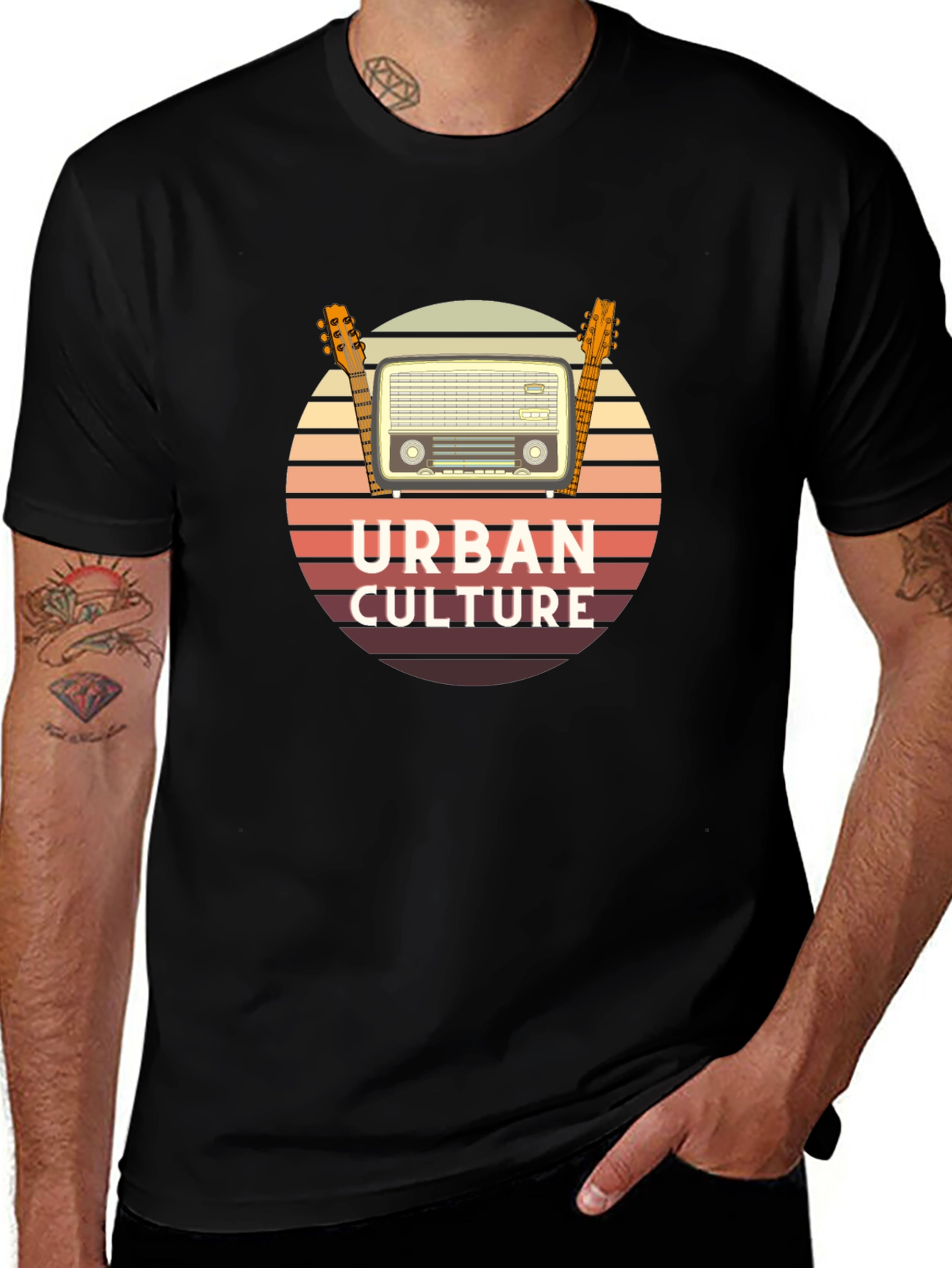 Urban Culture Retro Radio & Guitar T-Shirt