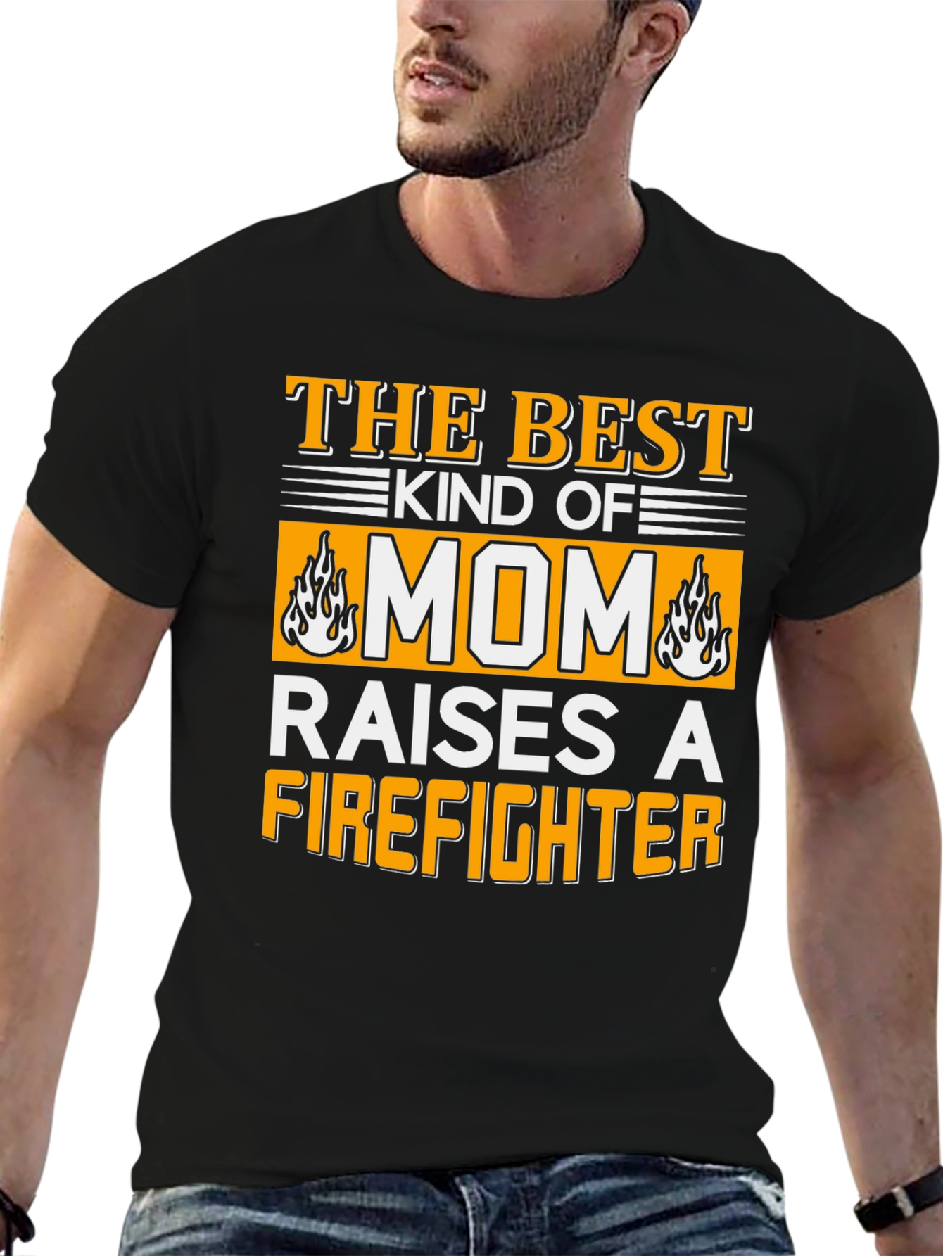 Best Mom Raises a Firefighter Graphic T-Shirt