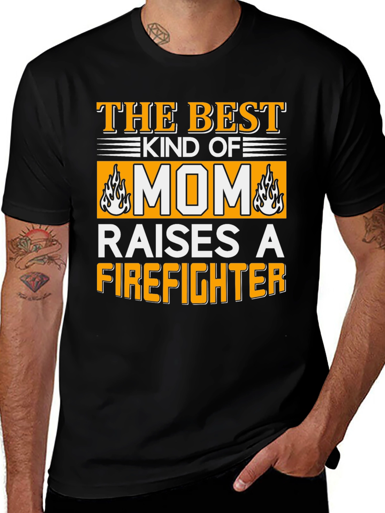 Best Mom Raises a Firefighter Graphic T-Shirt