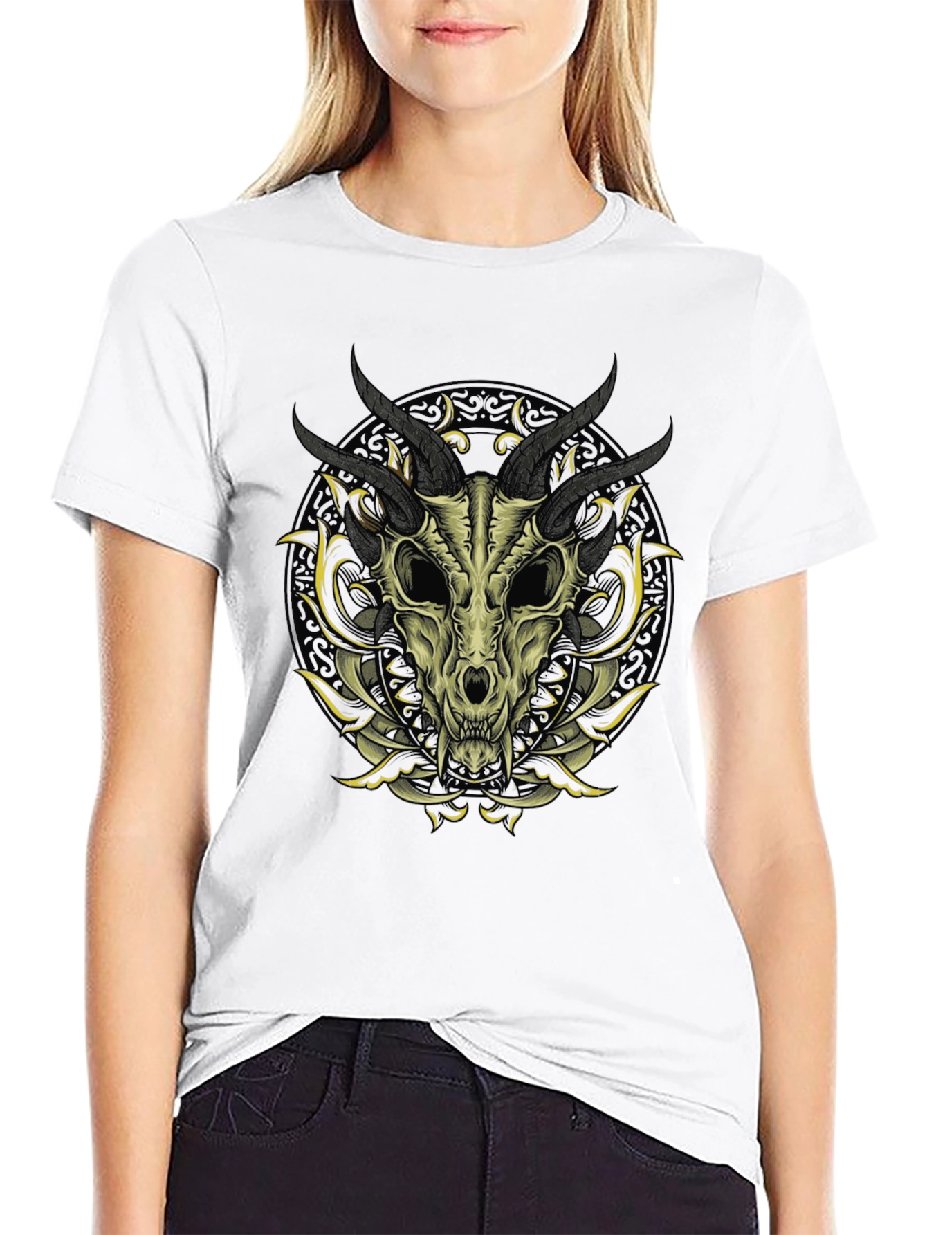 Skull & Horns Graphic Print T-Shirt