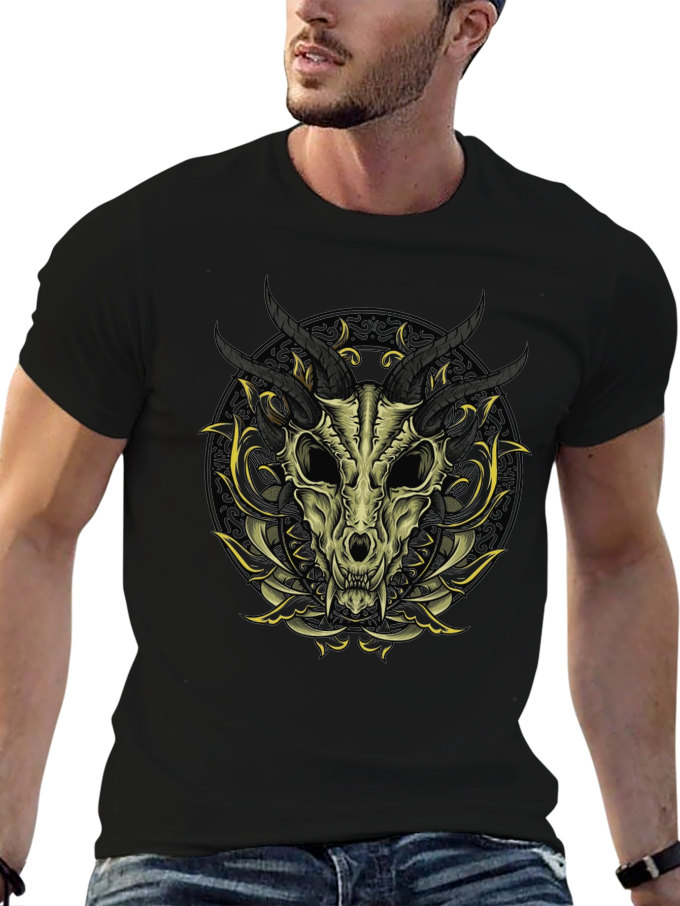 Skull & Horns Graphic Print T-Shirt