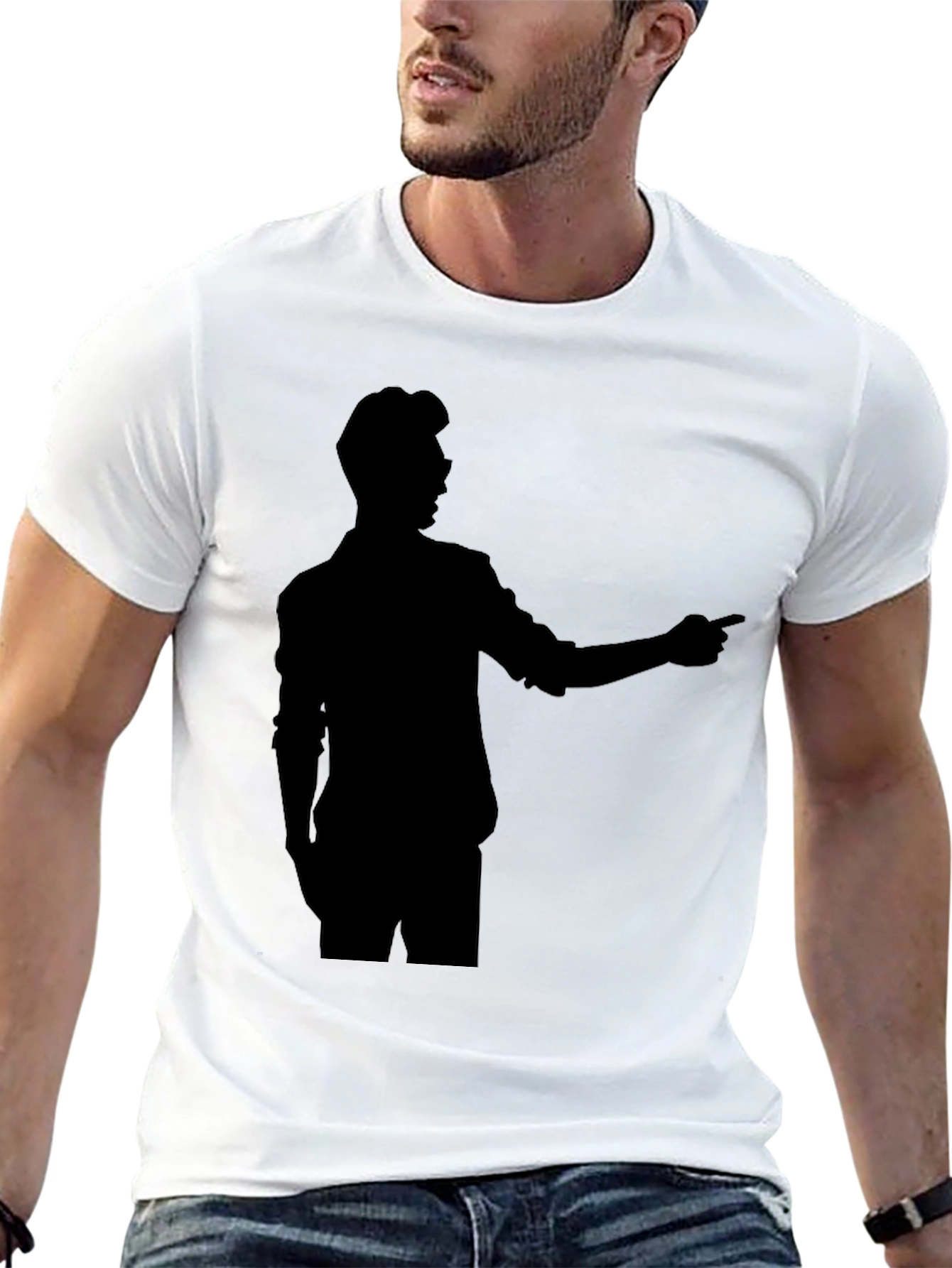Silhouette Man Pointing Black T-Shirt