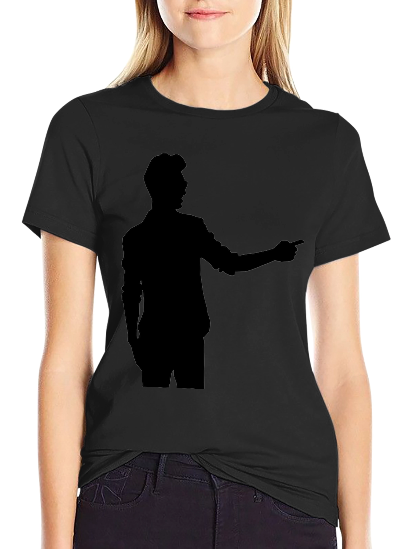 Silhouette Man Pointing Black T-Shirt