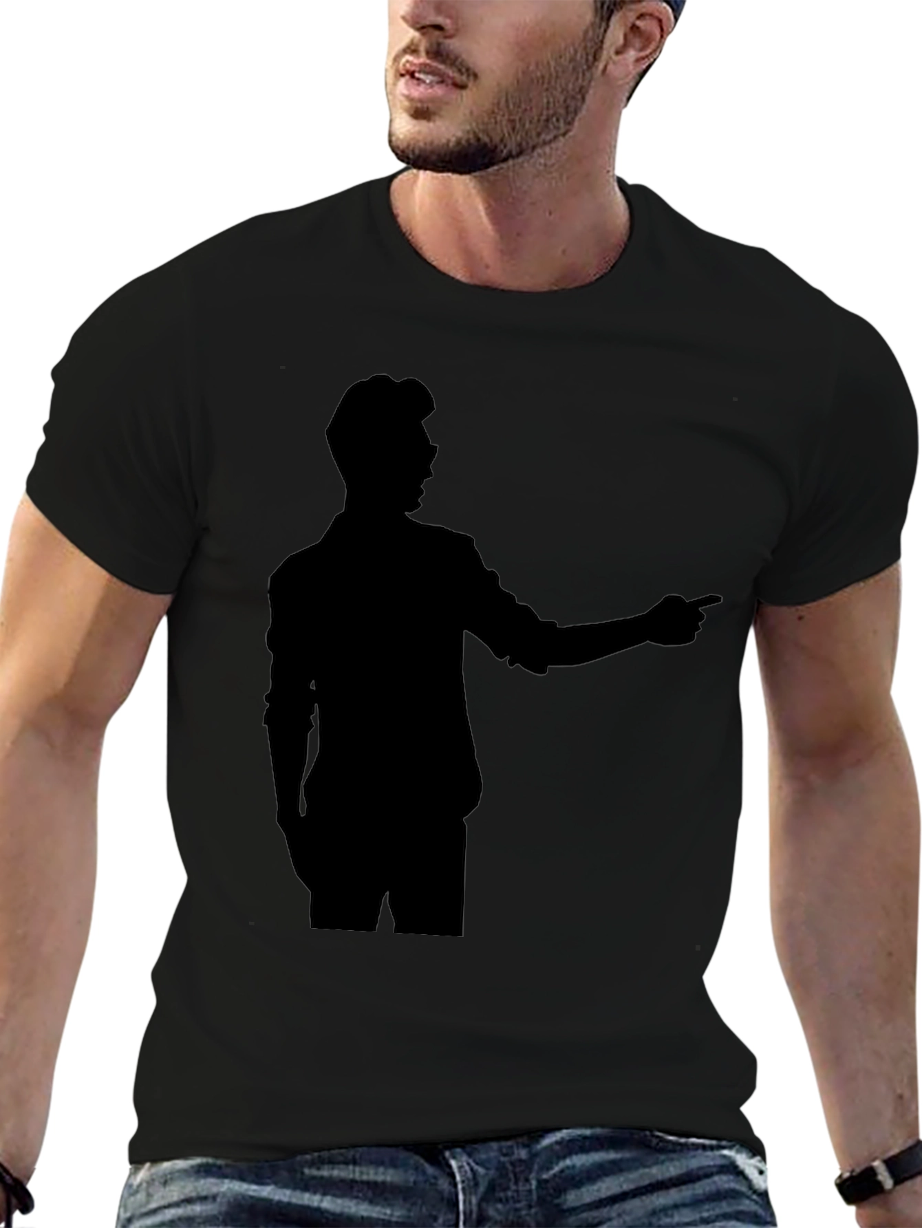 Silhouette Man Pointing Black T-Shirt