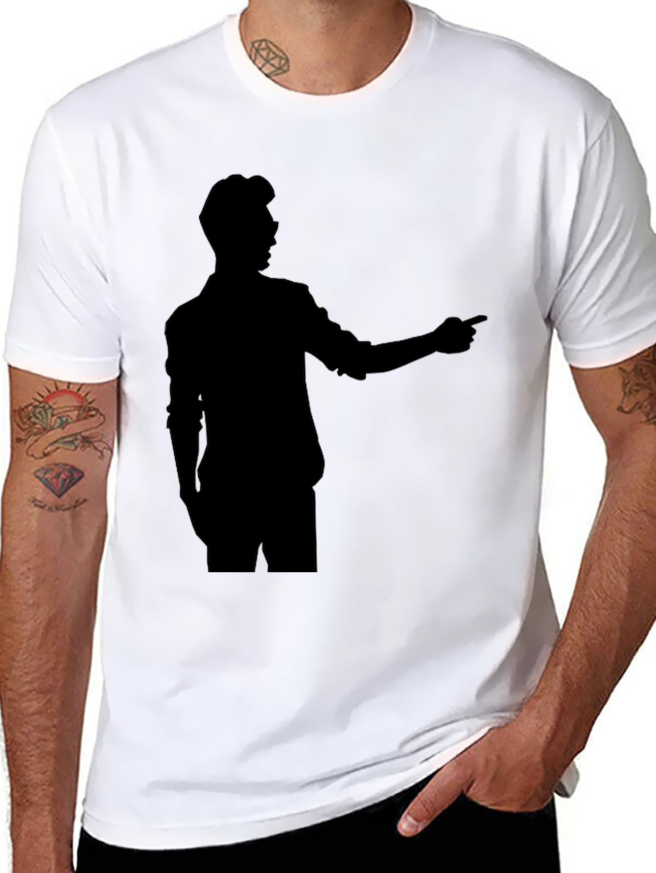 Silhouette Man Pointing Black T-Shirt