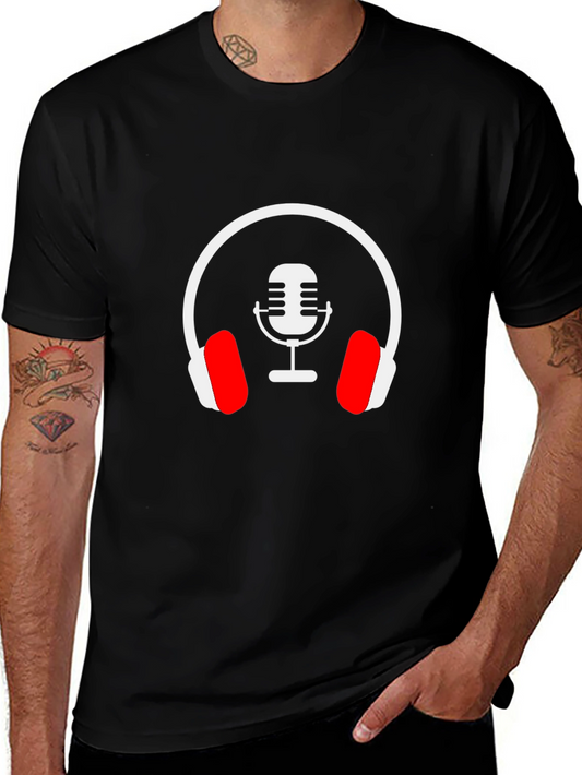 Podcast Microphone Headphones Graphic Tee