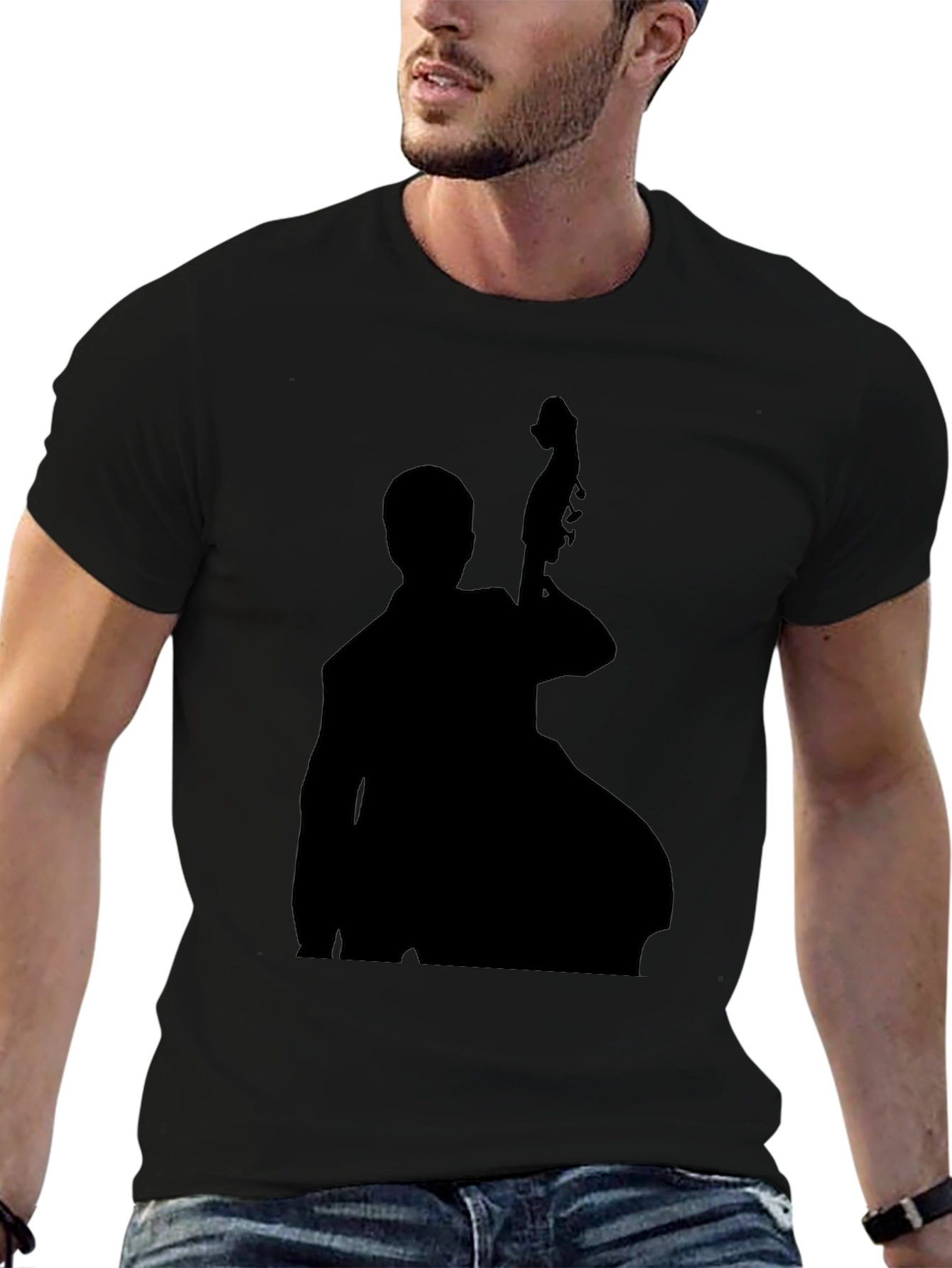 Bass Player Silhouette Black T-Shirt
