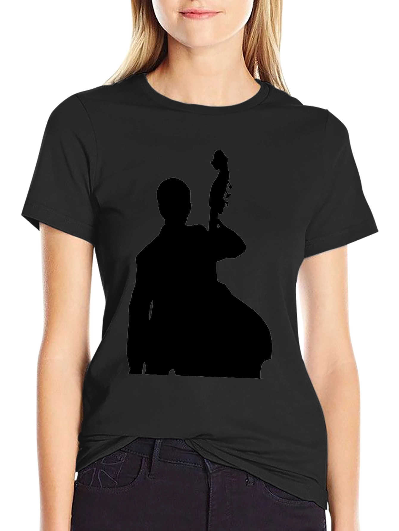 Bass Player Silhouette Black T-Shirt