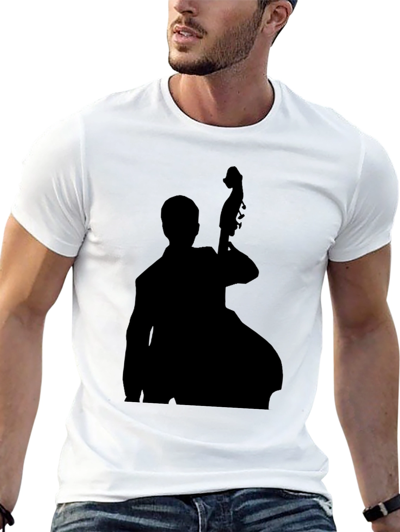 Bass Player Silhouette Black T-Shirt