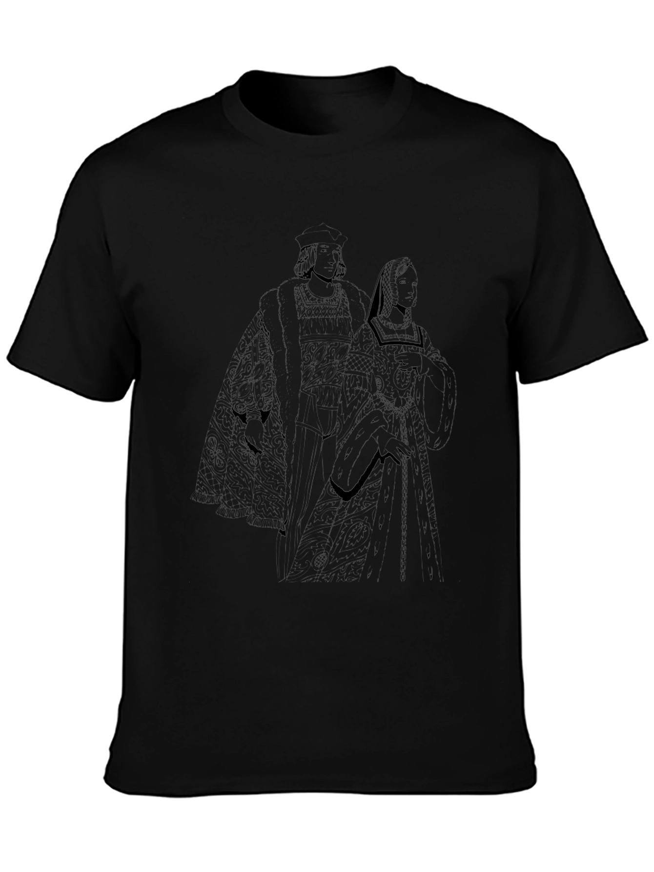 Black T-Shirt with Regal Couple Print