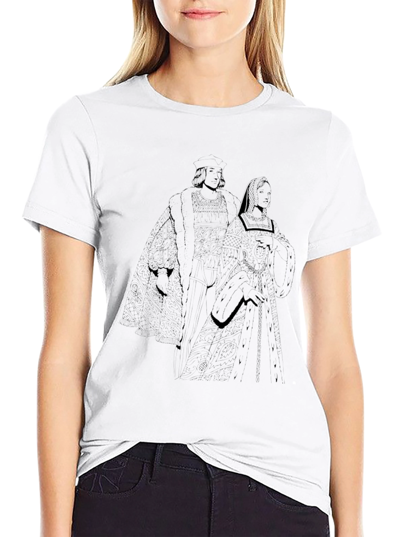 Black T-Shirt with Regal Couple Print