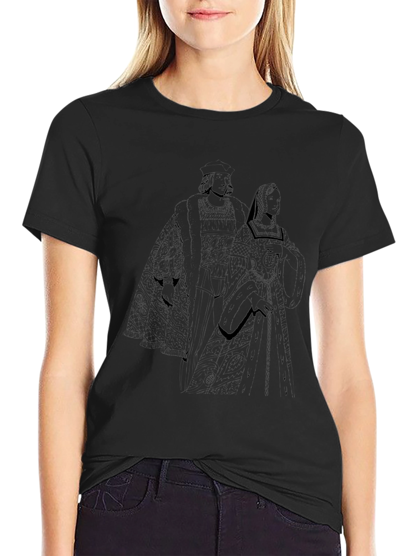 Black T-Shirt with Regal Couple Print
