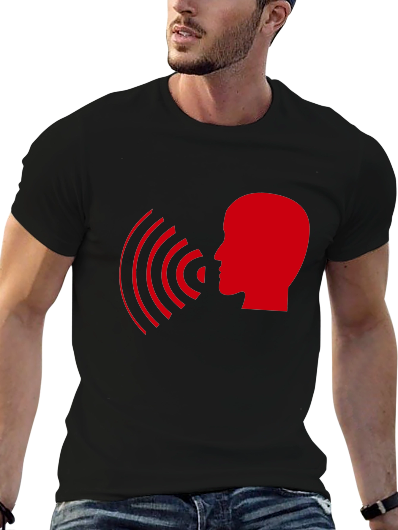 Statement T-Shirt - Red Head with Soundwaves Design
