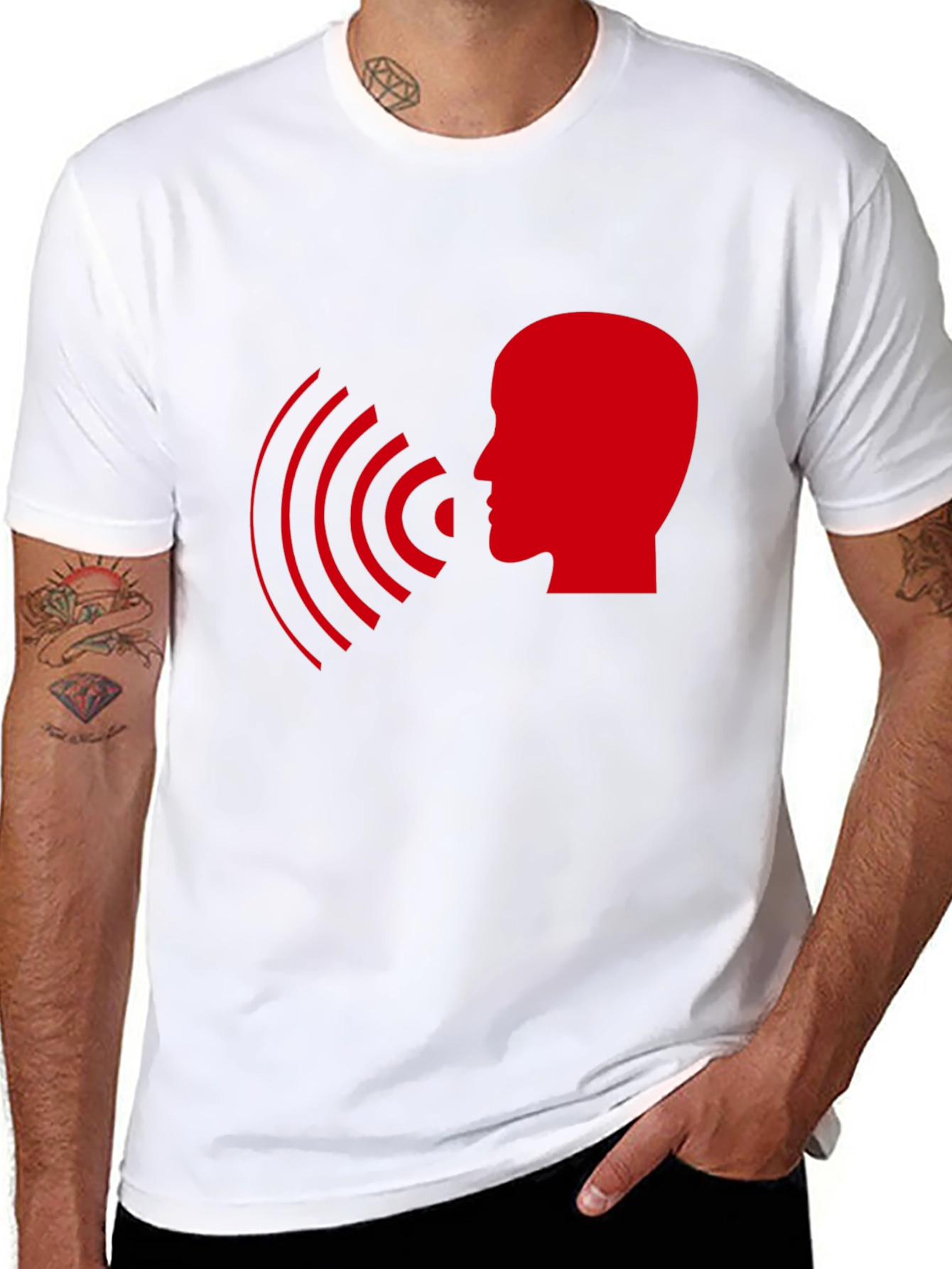 Statement T-Shirt - Red Head with Soundwaves Design