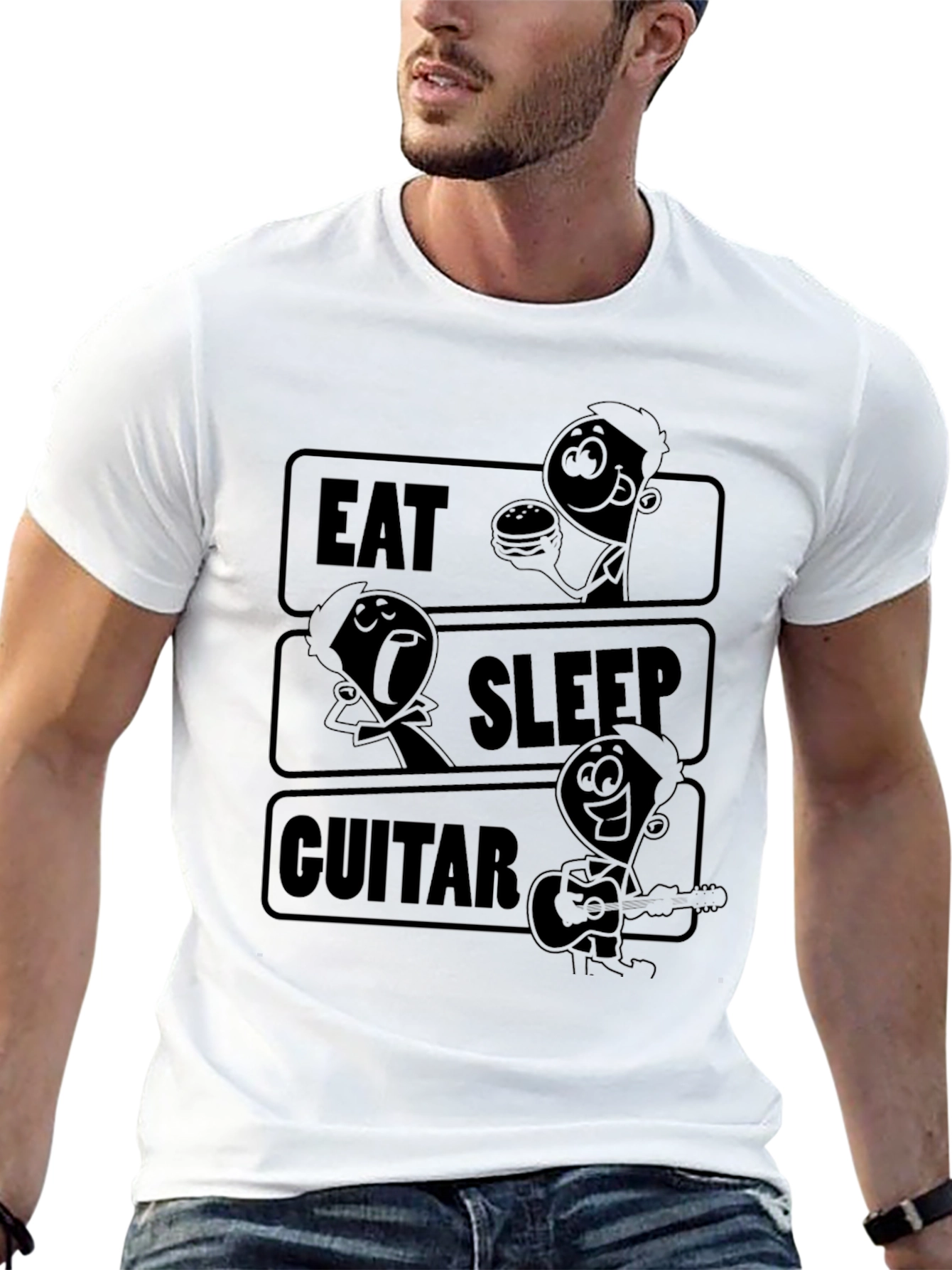 Eat Sleep Guitar Black Graphic T-Shirt