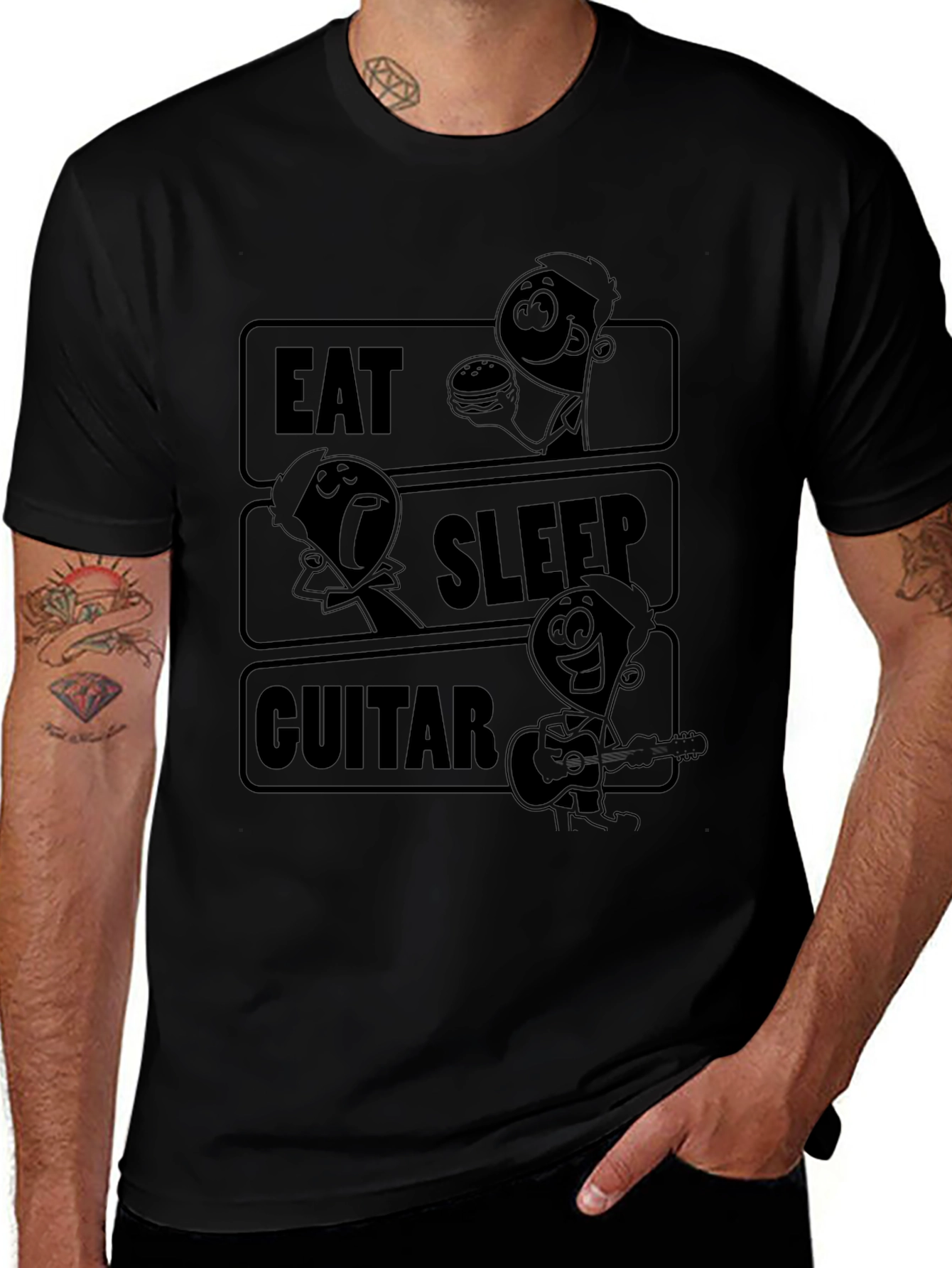 Eat Sleep Guitar Black Graphic T-Shirt