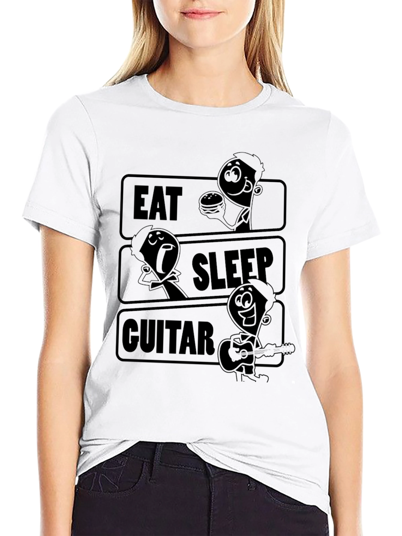 Eat Sleep Guitar Black Graphic T-Shirt